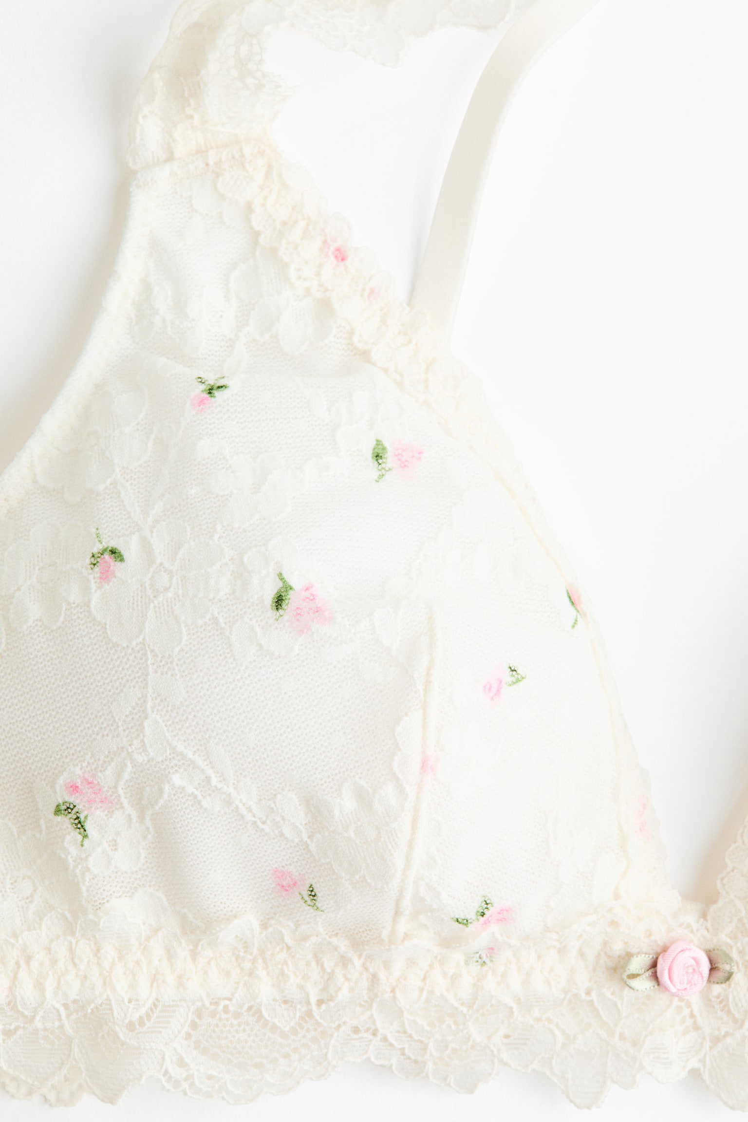 חזיית תחרה רכה מרופדת - לבן/פרחוני - 4