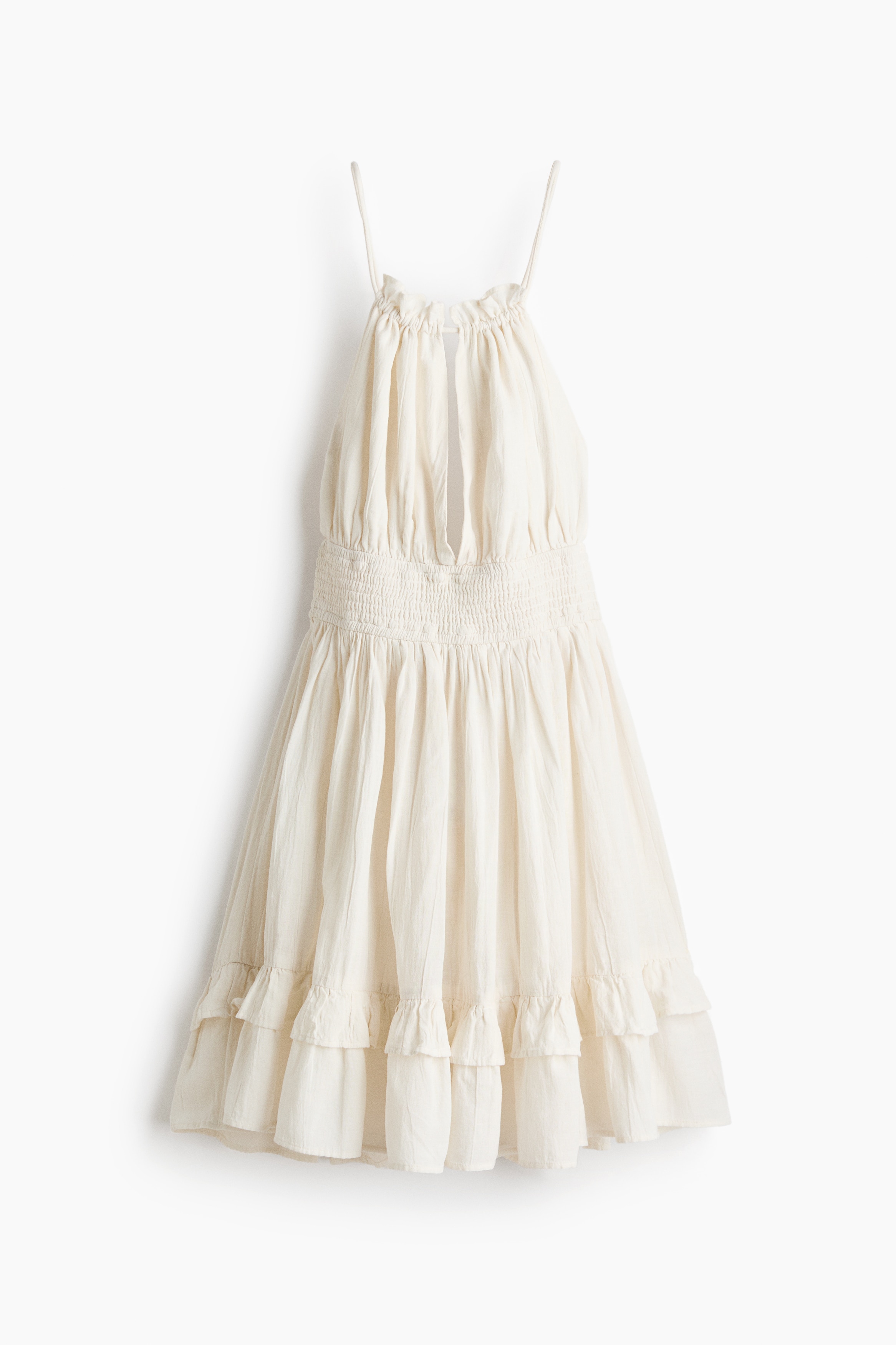 Flared-skirt linen-blend dress