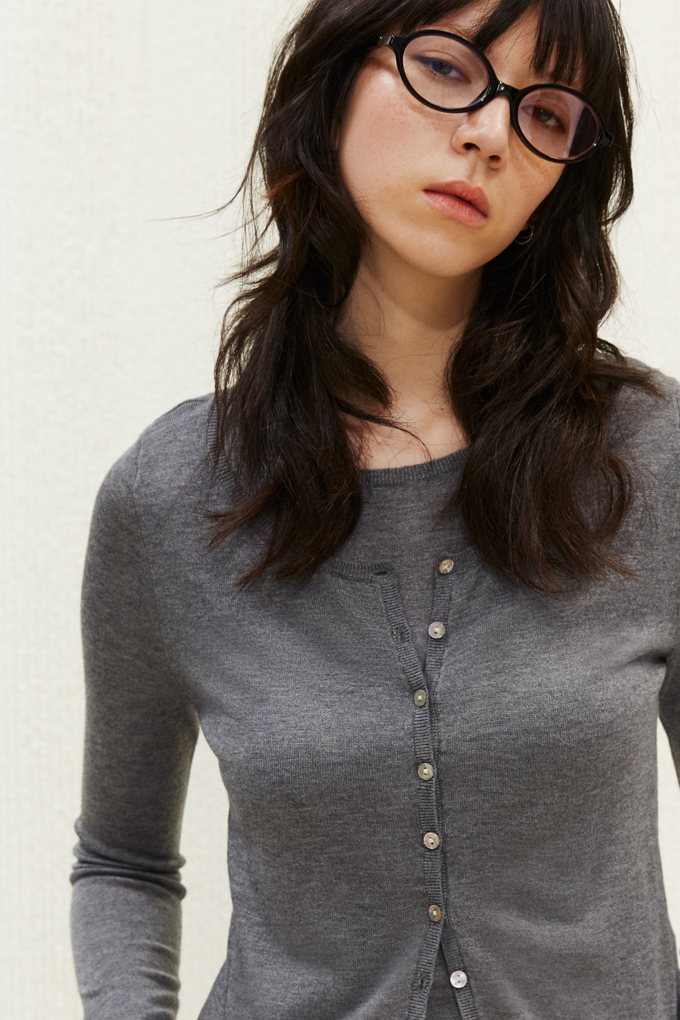 極美品　エトネ　手編み　ニット　テーラードジャケット　グレー　カーディガン　M 極美品 エトネ 手編み ニット テーラードジャケット グレー