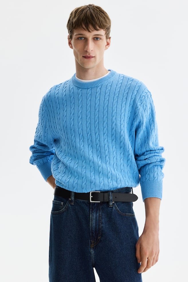 Regular-Fit Cable-Knit Sweater - Light blue/Navy blue/Green - 2