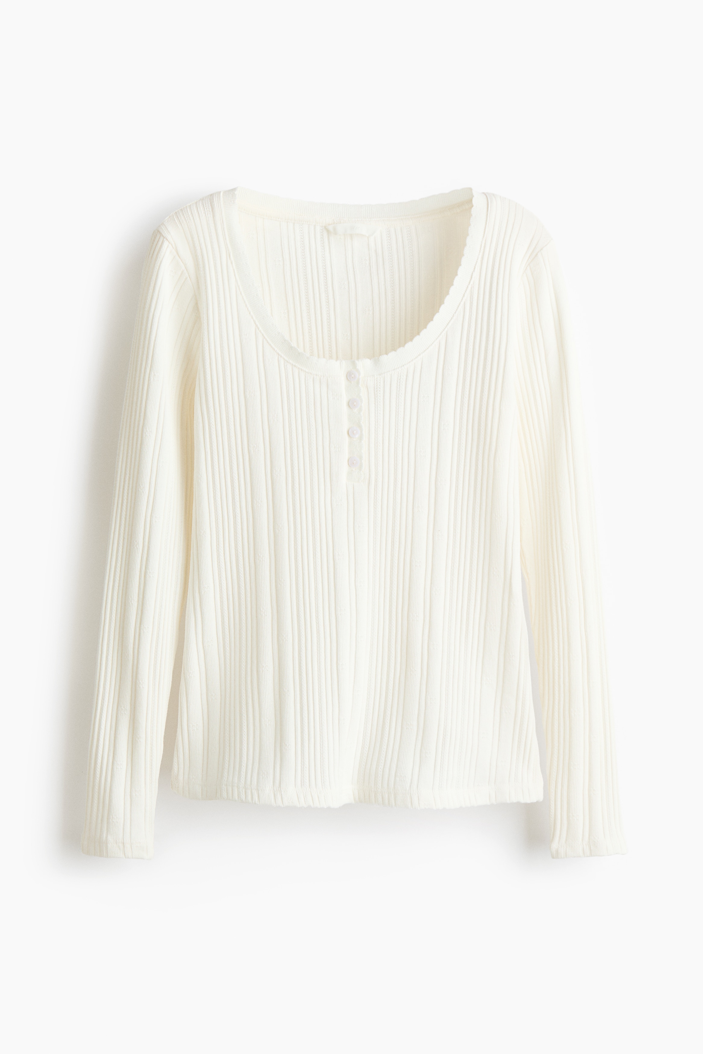 Pointelle-knit cotton top - Vit/Khakigrön