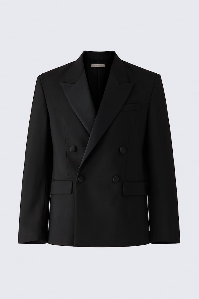 Double-Breasted Wool Blazer - Black - 1