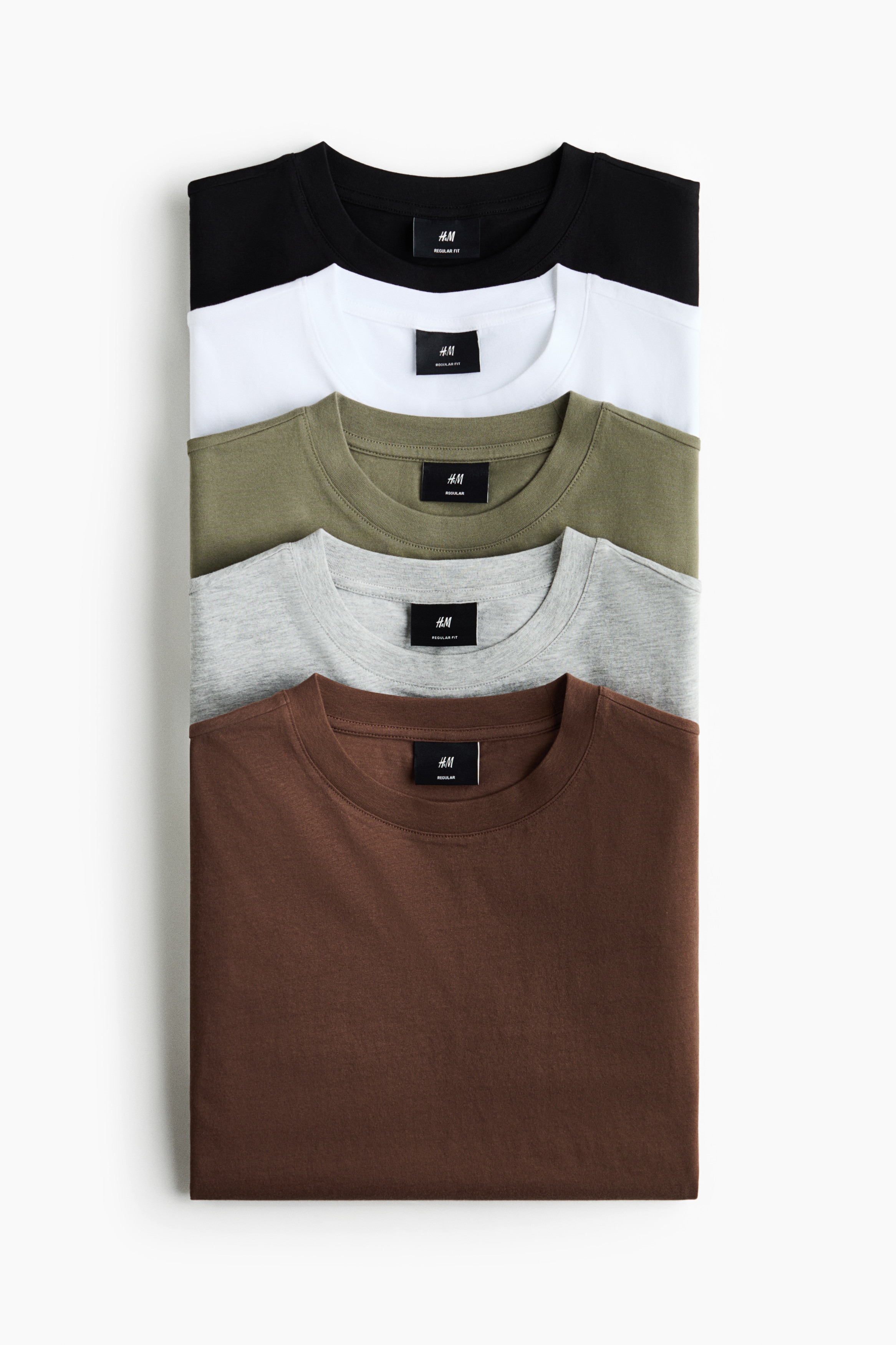 5-pack Regular Fit T-shirts - Brown/White/Black/Dark gray/forest green/pink/Dark teal/light blue/Purple/pink/White/light blue/beige/Teal/brown/Cream/light gray/forest green