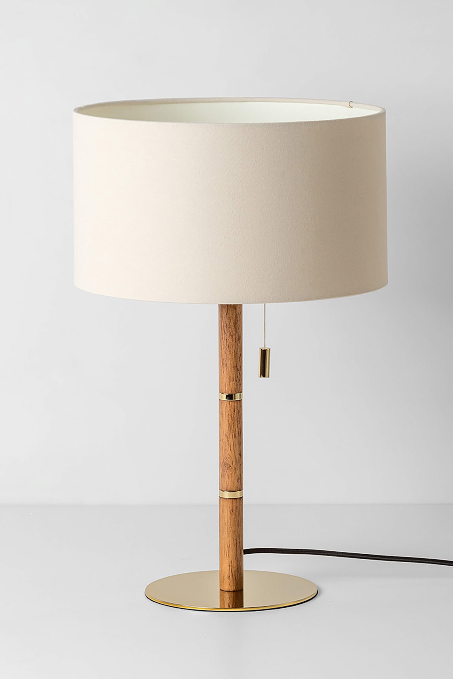 Wooden And Brass Disk Table Lamp - Brass and Wood - 5