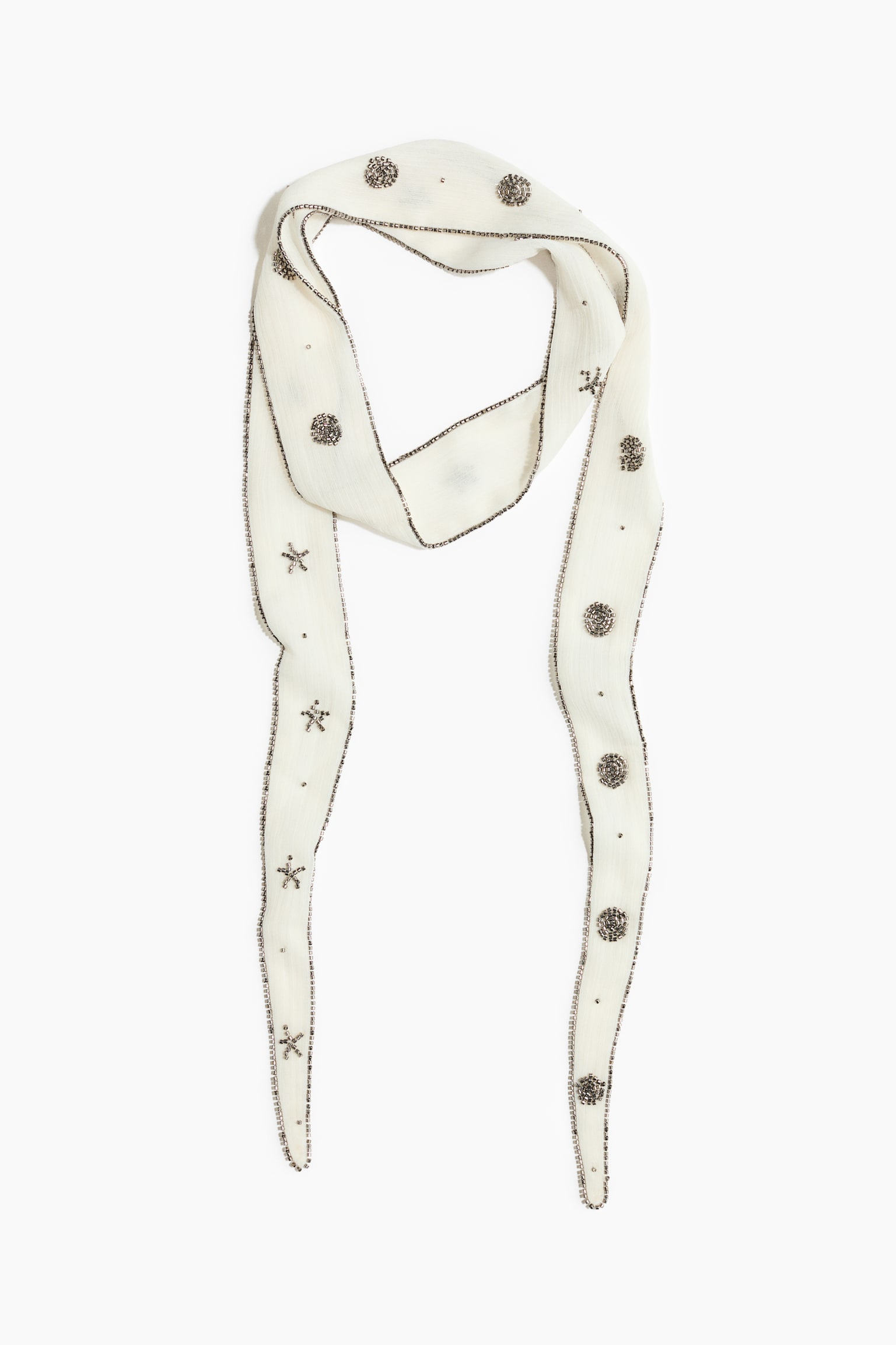 Embellished chiffon scarf - Cream/Silver-coloured - 1
