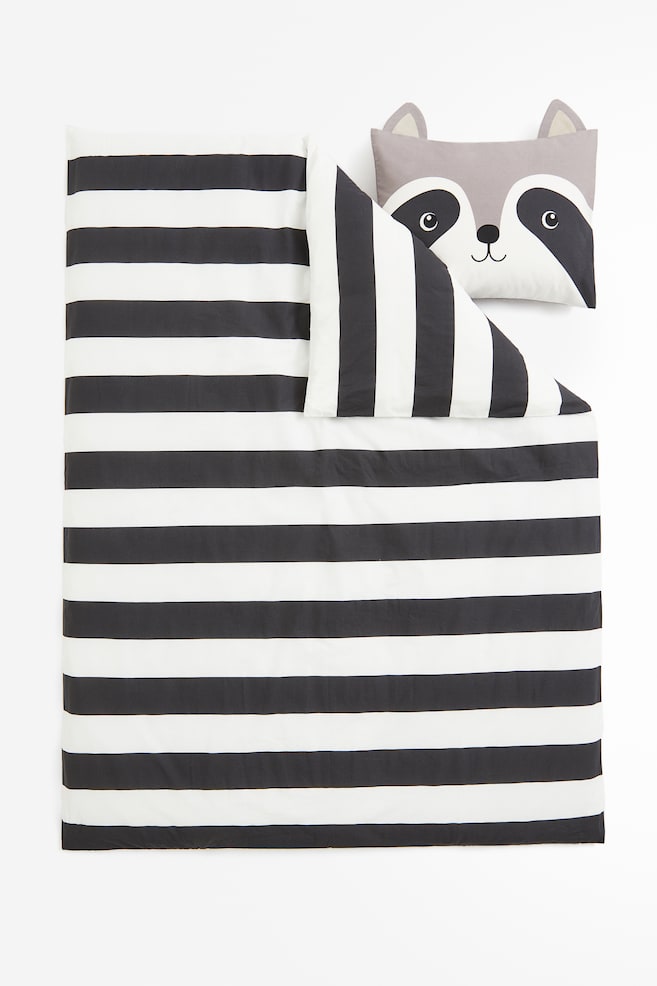 Single duvet cover set - Dark grey/Striped/White/Panda - 3