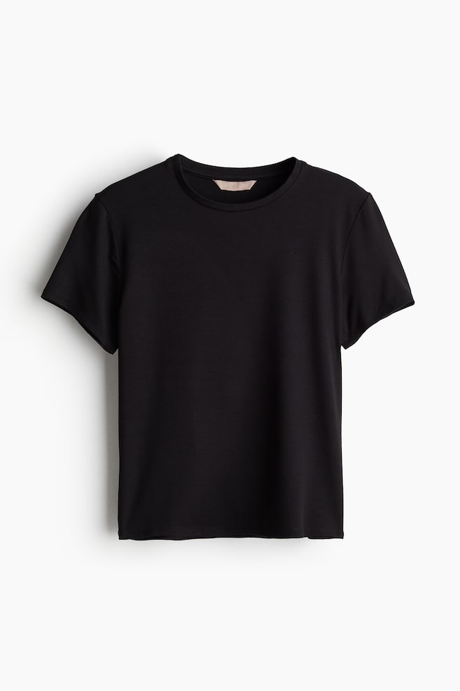 T-shirt w prążki - Czarny - 1