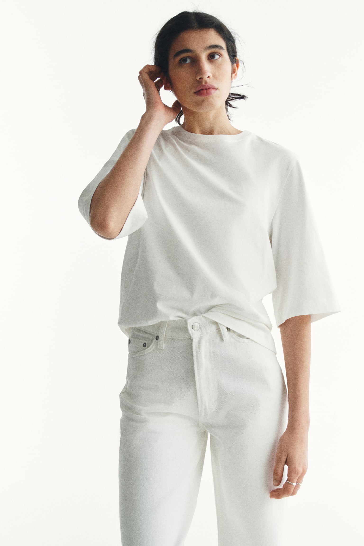 Loose-fit cotton T-shirt - White/Black/Navy blue/Striped - 3