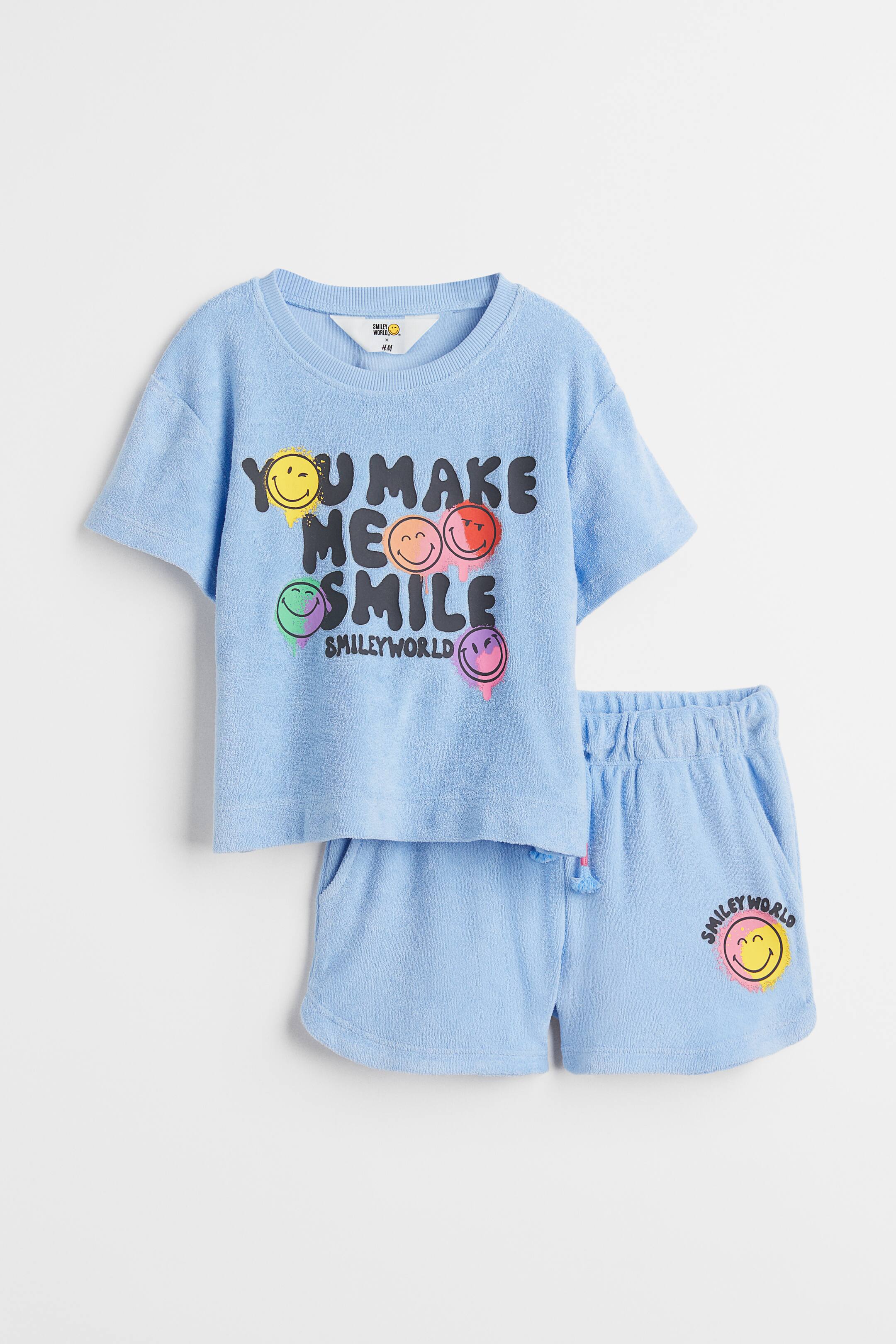 Ingrandisci l'immagine: Set 2 pezzi in spugna stampata - Azzurro/Smiley World - BAMBINO | H&M CH 1