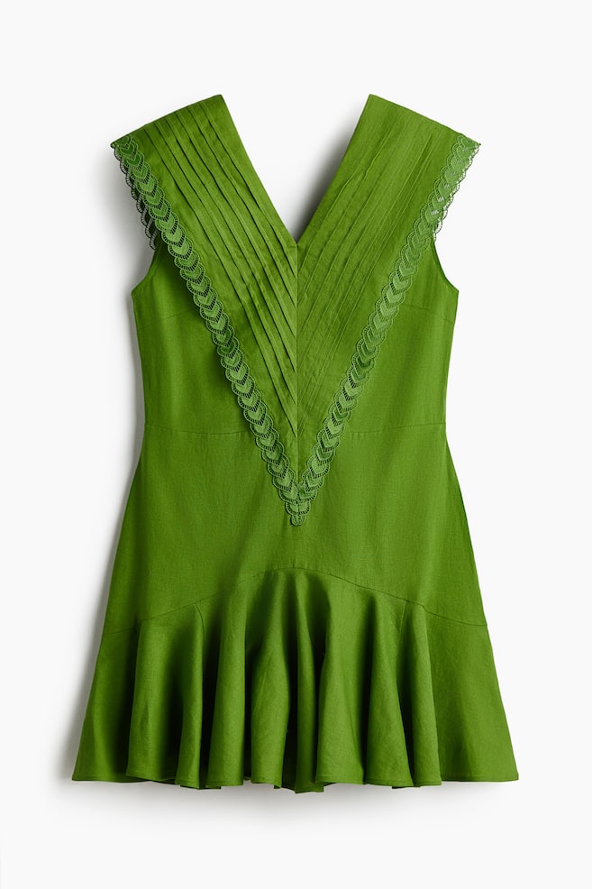 Linen-blend dress - Green - 1