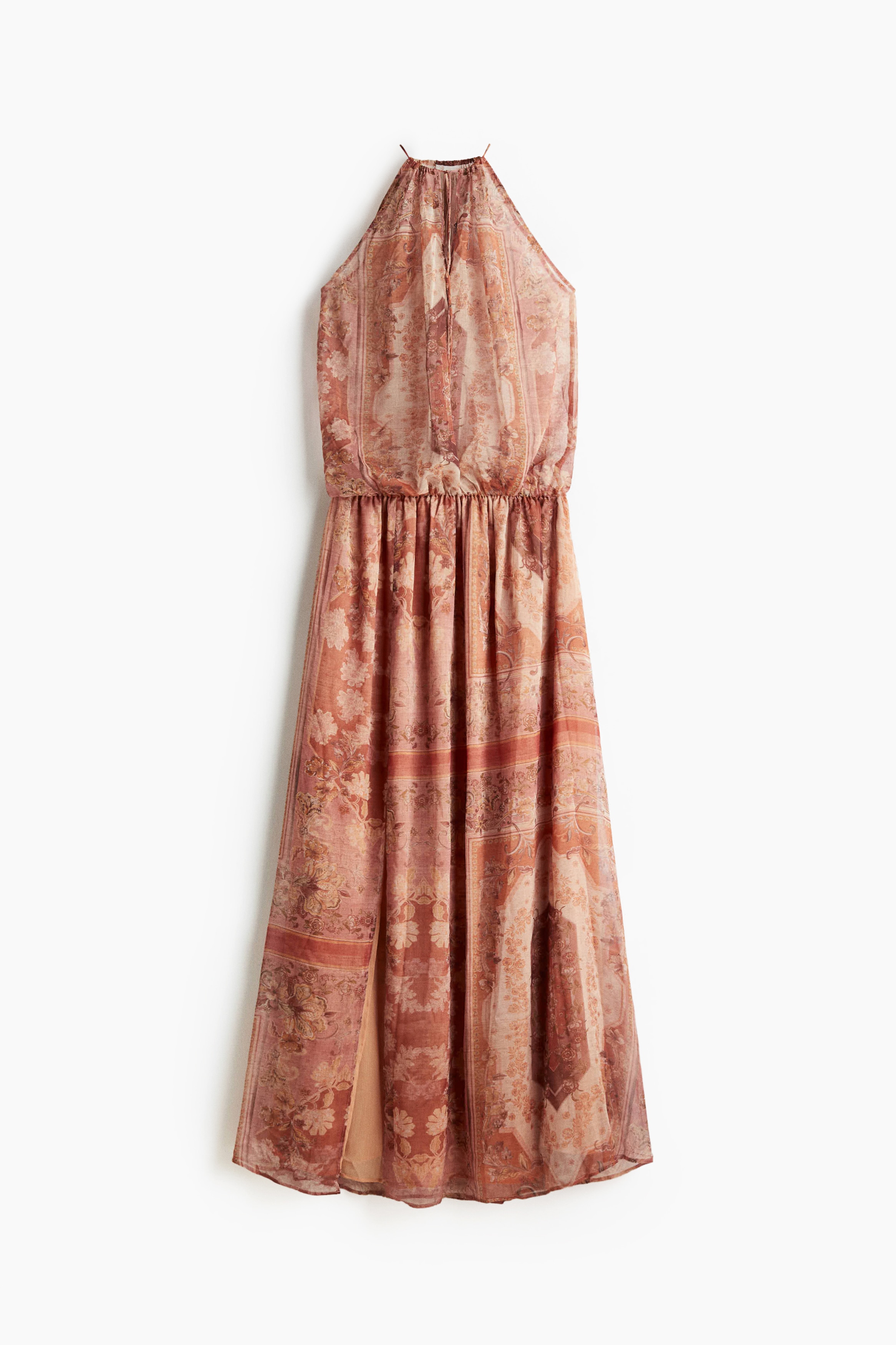 Φόρεμα με κορδόνι που δένει στο λαιμό - Πορτοκαλί/μοτίβο