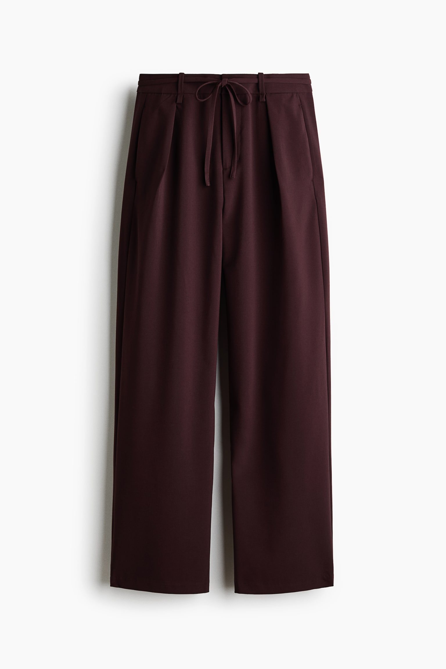 Pleated tie-belt trousers - Dark brown - 1