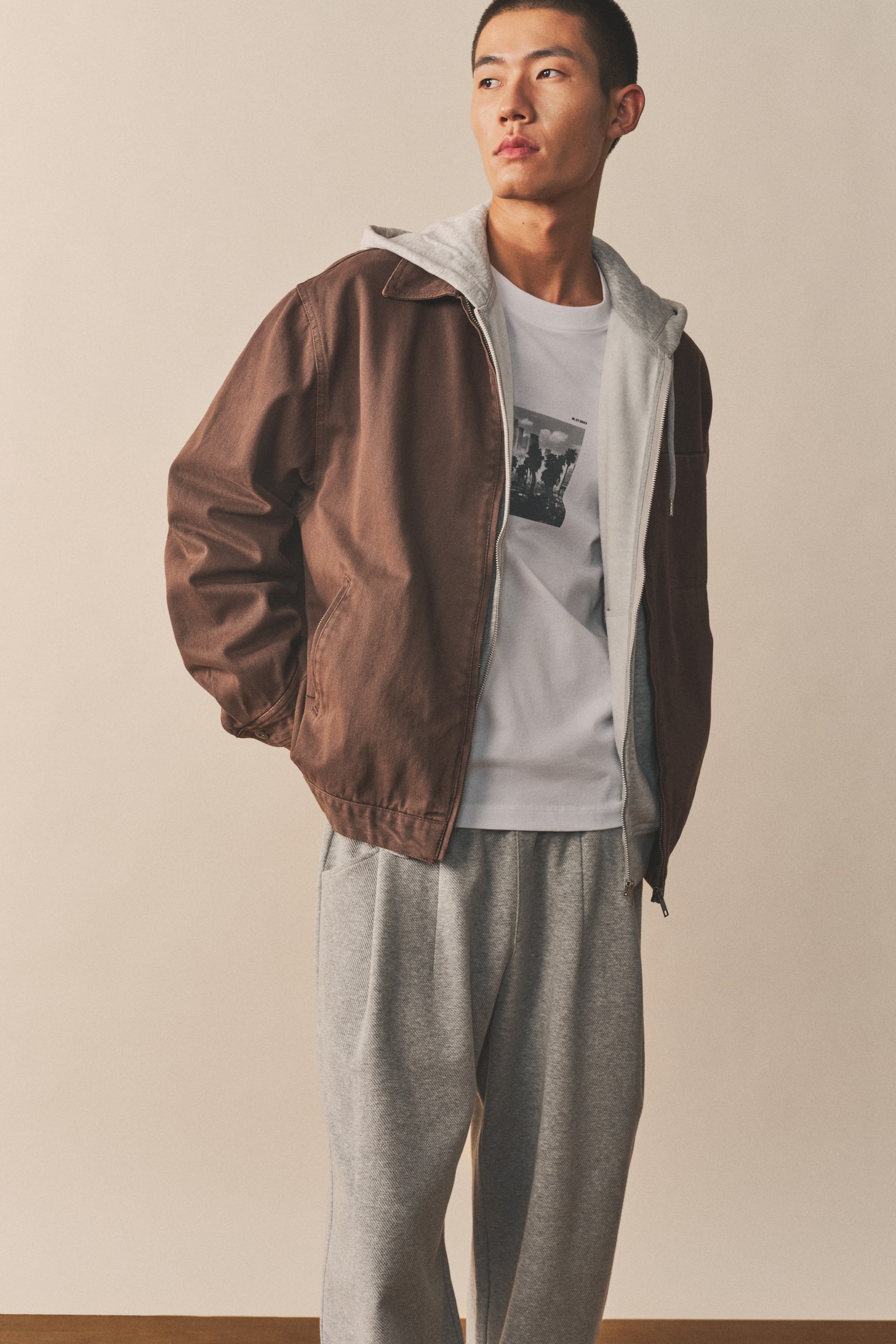 寬鬆剪裁丹寧工作外套 - 咖啡色/丹寧藍 - 6