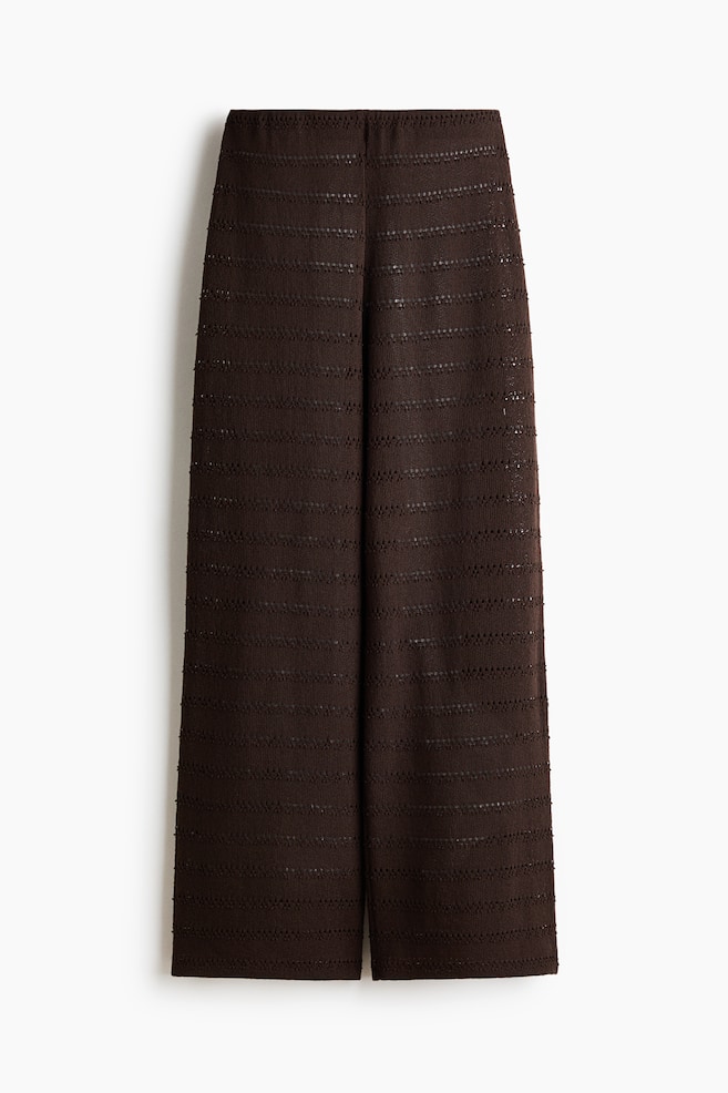 Wide-Leg Textured-Knit Pants - Dark brown/Black/zigzag pattern/Cream/striped - 1
