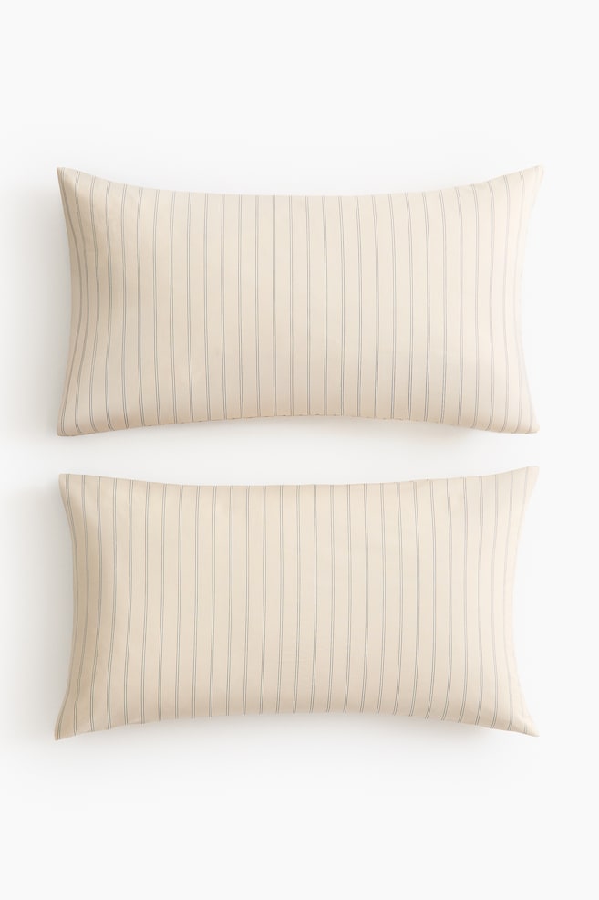 2-Pack Striped Pillowcases - Light beige/Light dusty green/striped - 1