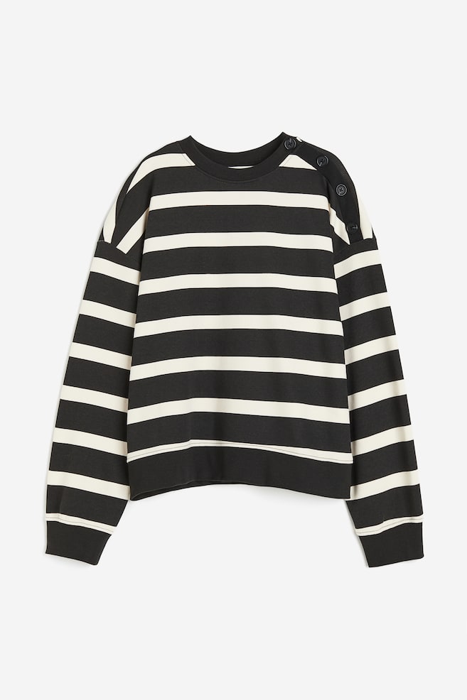 Button-detail sweatshirt - Black/White striped/Light beige/Striped - 2