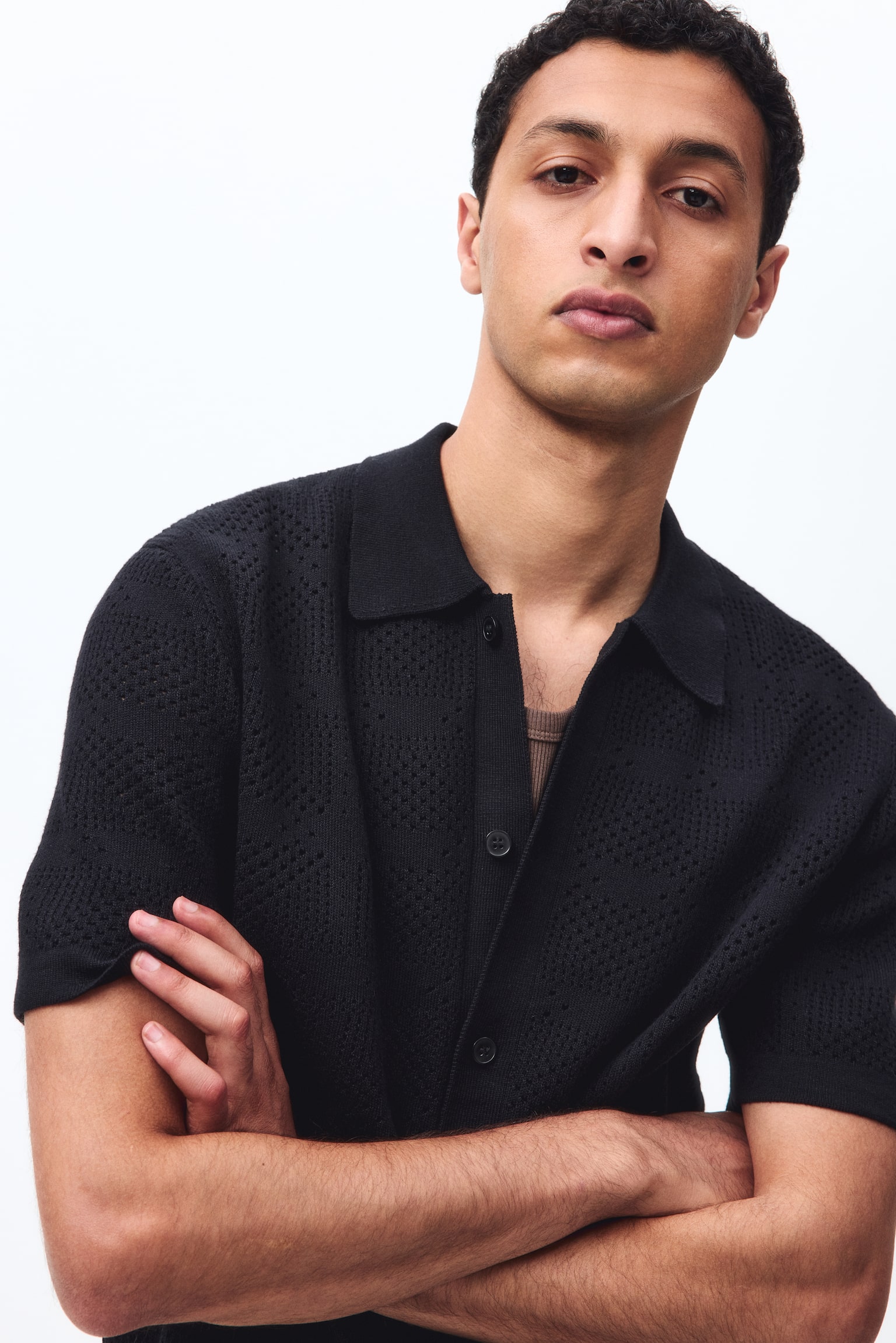 Мужская рубашка H&M Regular-Fit Knit, цвет: Чёрный — фото 3