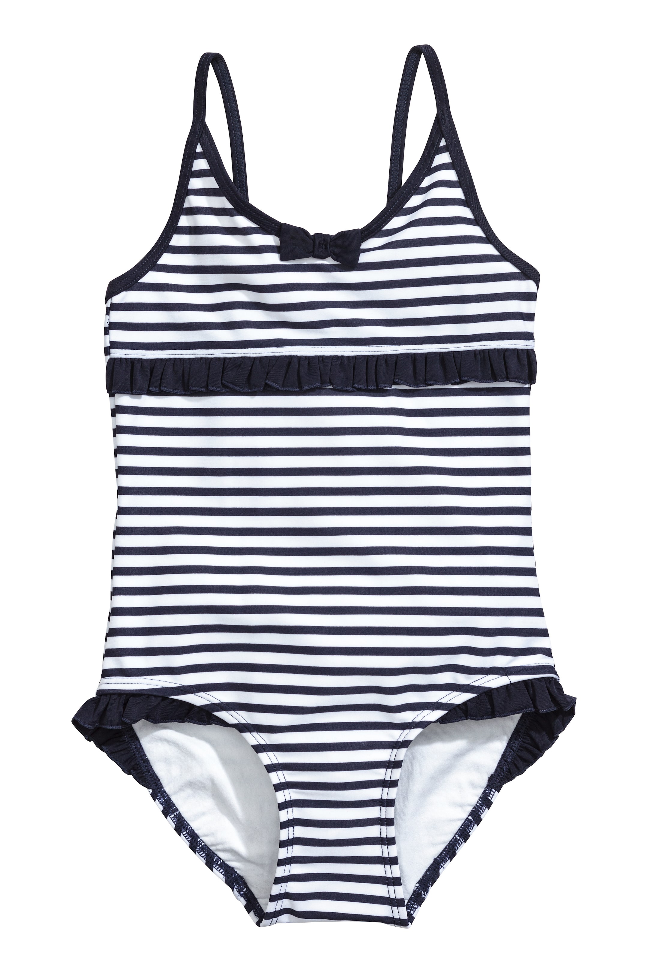 View larger image: Swimsuit with frills - White/Dark blue/Striped - Kids | H&M GB 1