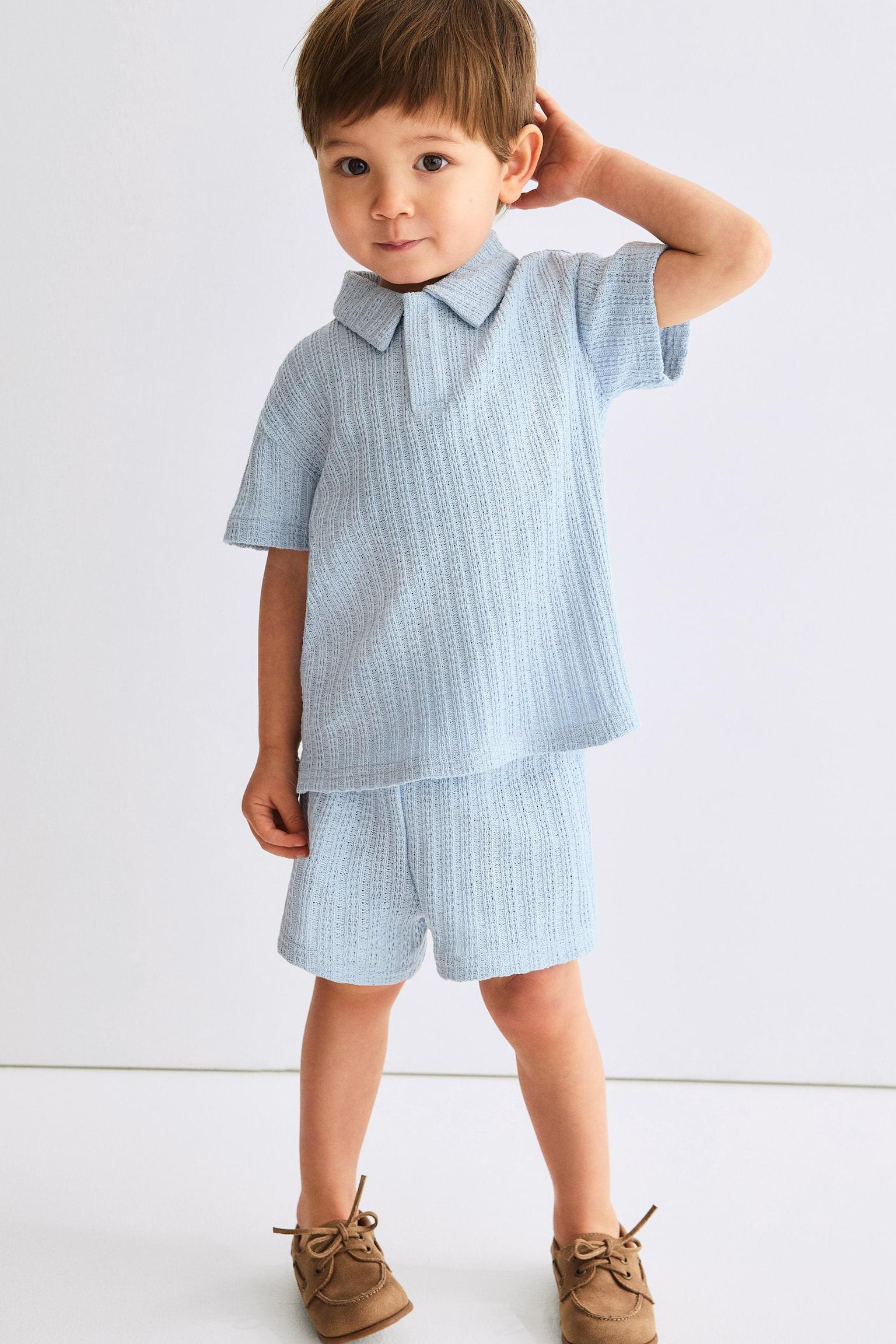 2-piece pointelle-knit set - Light blue/Light beige/Dark green - 4