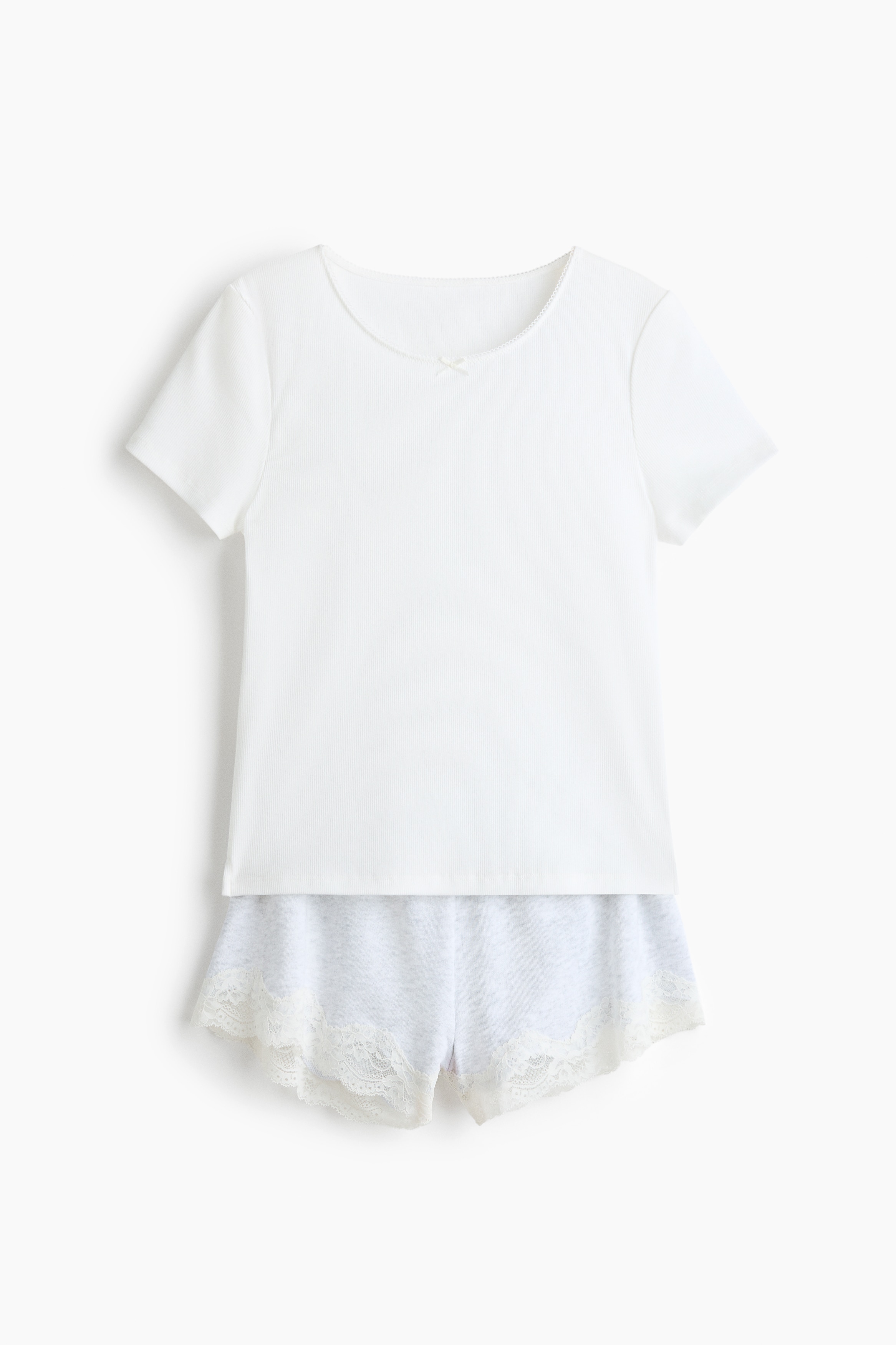 Pyjama aus Baumwolljersey - Ivory/Dunkelgrau