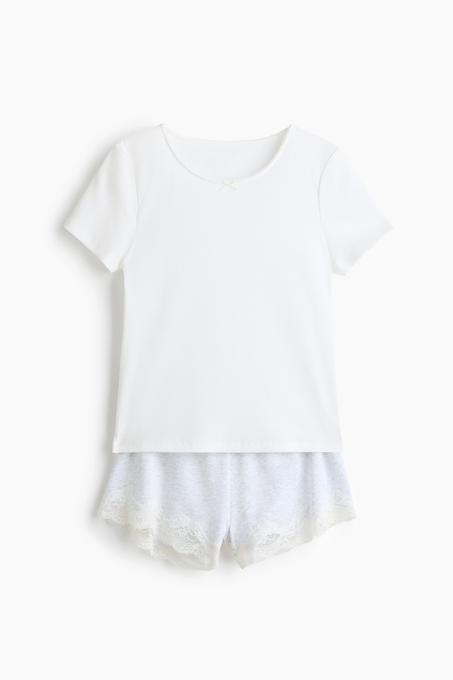 Cotton Jersey Pajamas - Ivory/Dark gray - 1