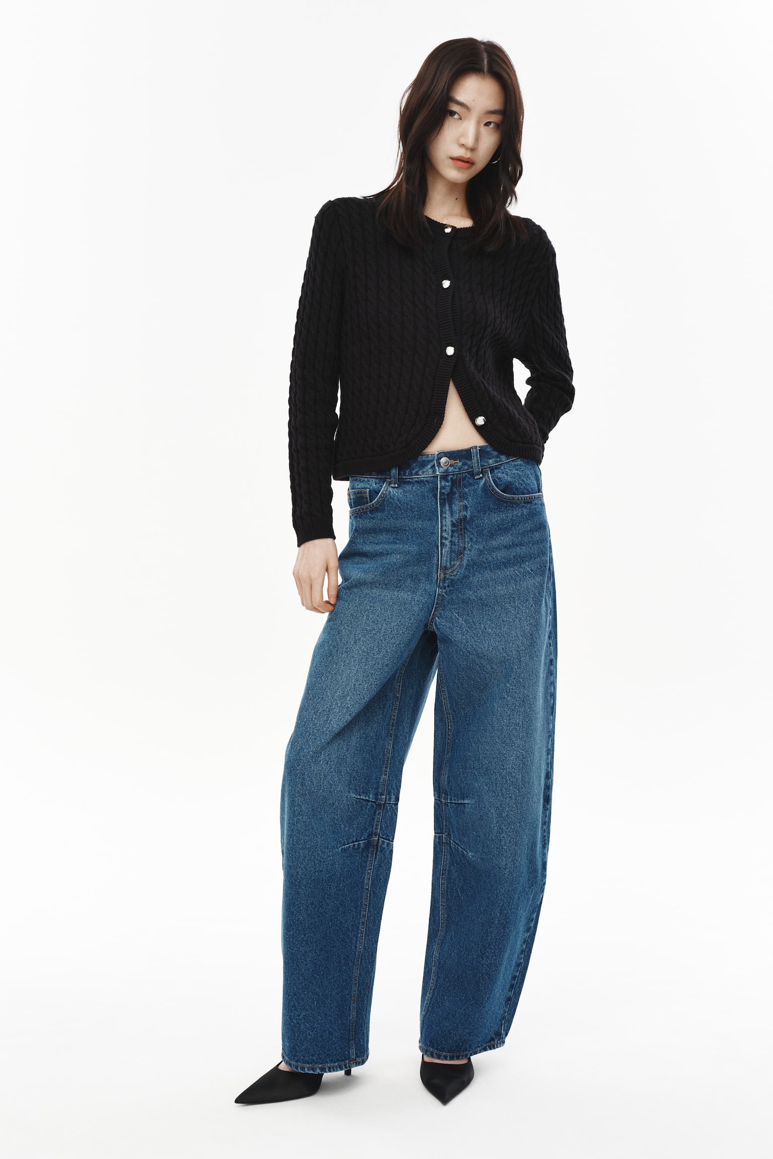 Áo cardigan dệt vặn thừng - Màu đen - 5