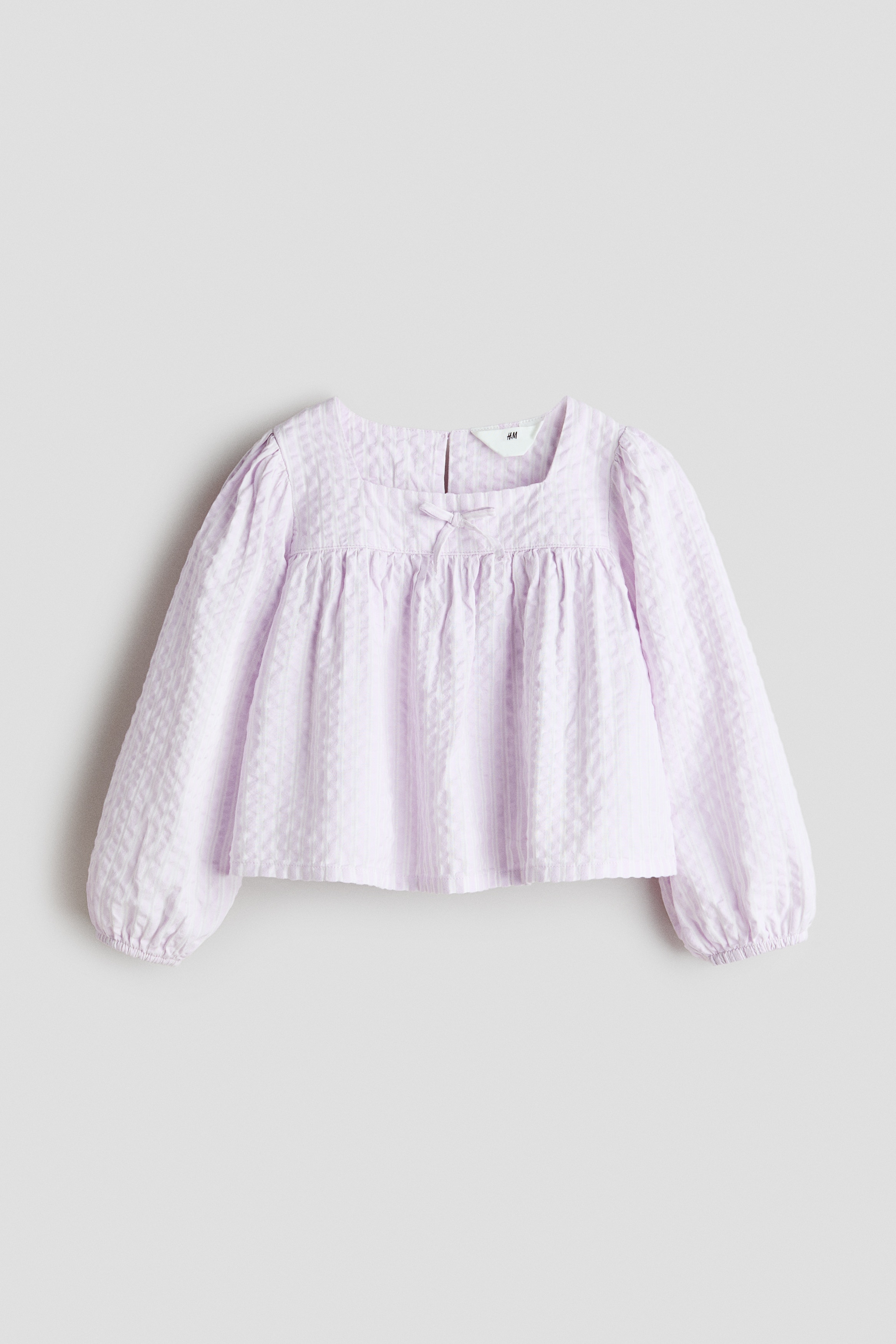 Bow-detail cotton seersucker blouse - ライトパープル/ホワイト/ライトブルー／ストライプ