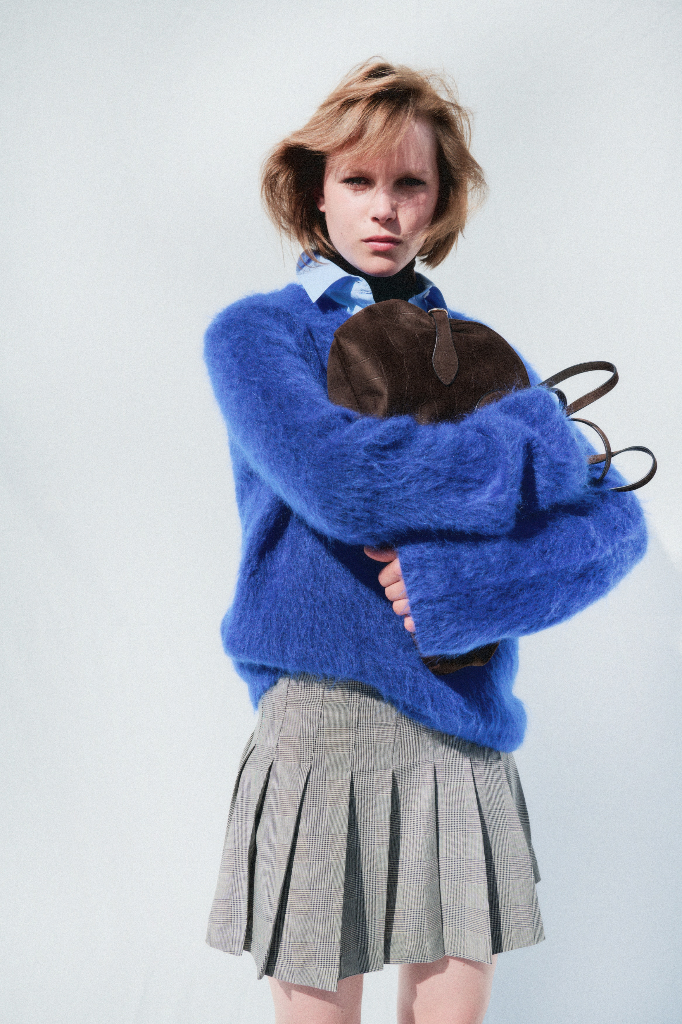 Minijupe plissée Gris/carreaux - Size: 38  - H&M