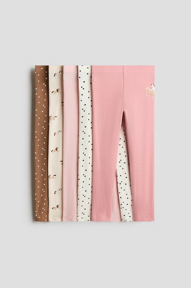 5-pack cotton leggings - Dusty pink/Horses/Light pink/Hearts/Beige/Floral/Hot pink/Hearts - 1