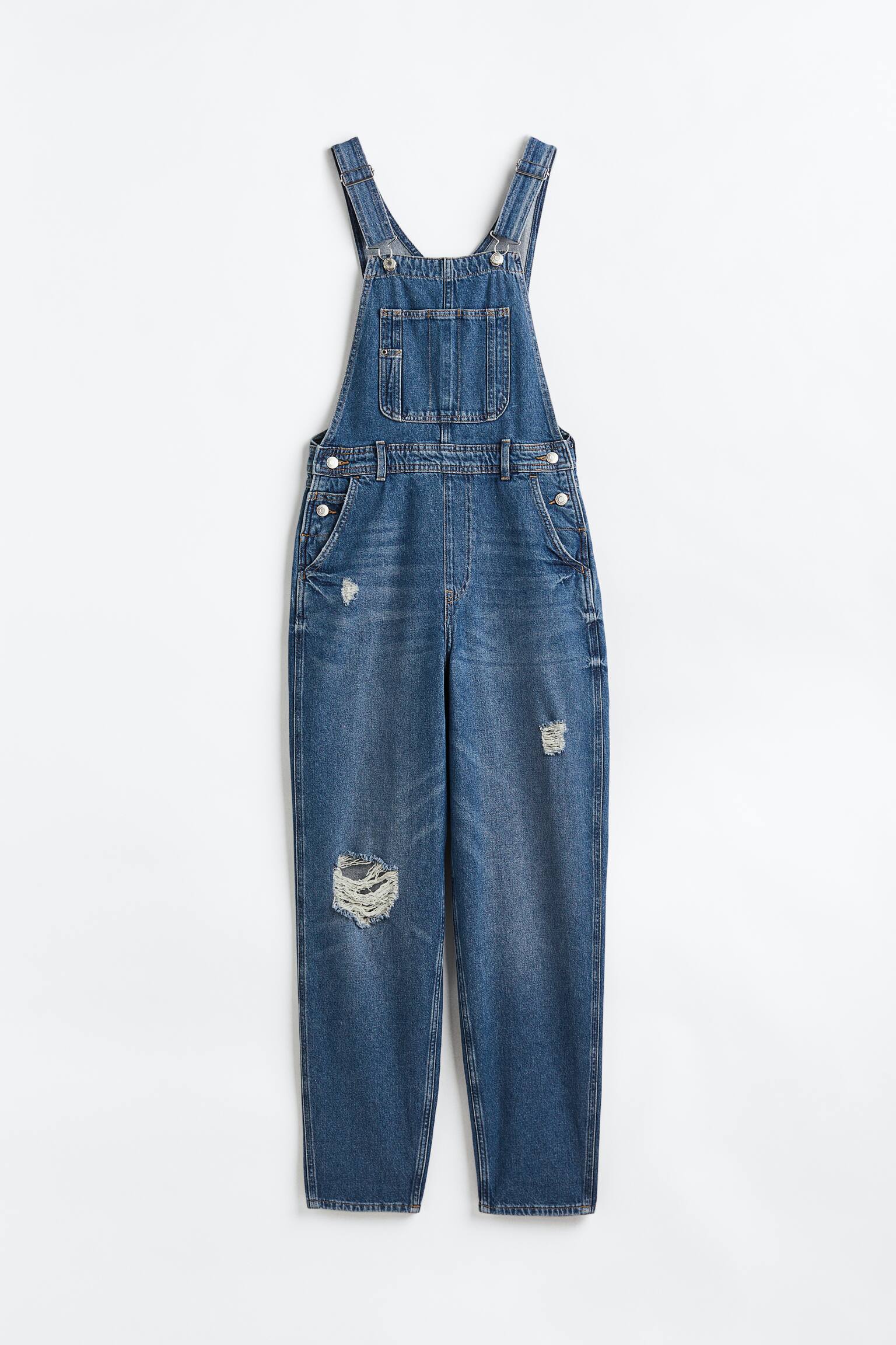 Mom Fit Denim Dungarees - Denim blue/Beige/Light denim blue/Denim blue - 1