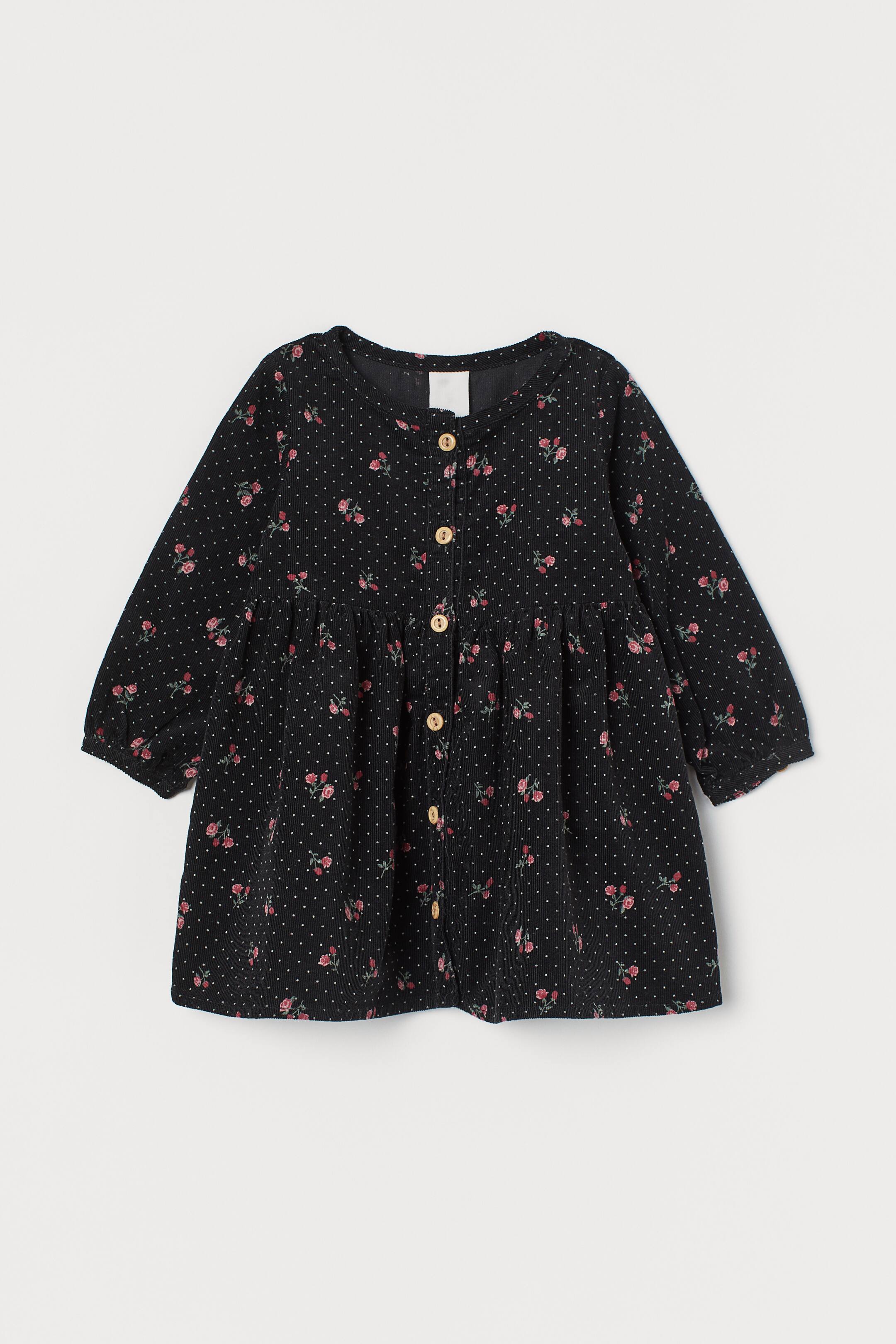 View larger image: Corduroy dress - Black/Floral - Kids | H&M HK 1
