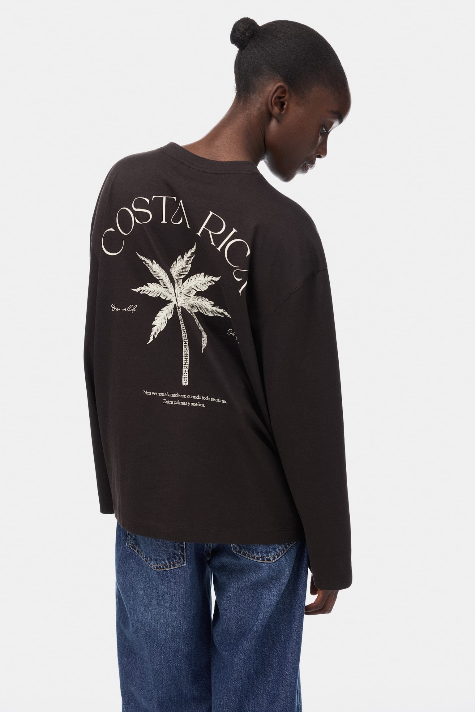 Playera oversized de punto - Café oscuro/Costa Rica/Gris jaspeado claro/New York - 3