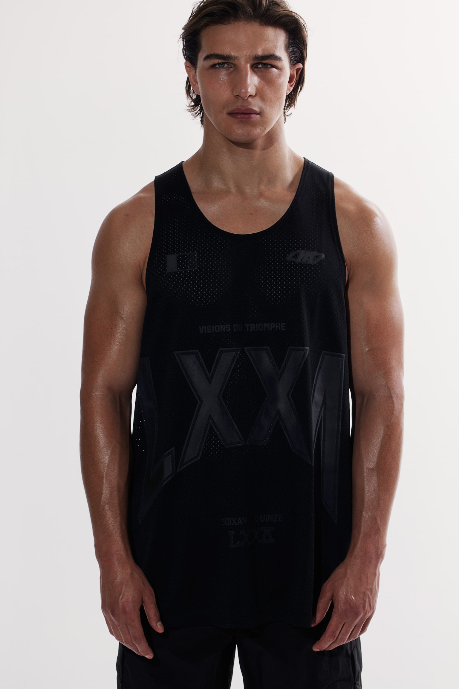 Oversized Fit Printed sports vest top in DryMove™ - Black - 1