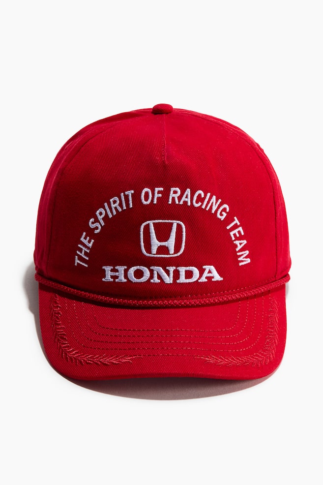 Kšiltovka z bavlněného kepru s vyšitým motivem - Červená/Honda - 1