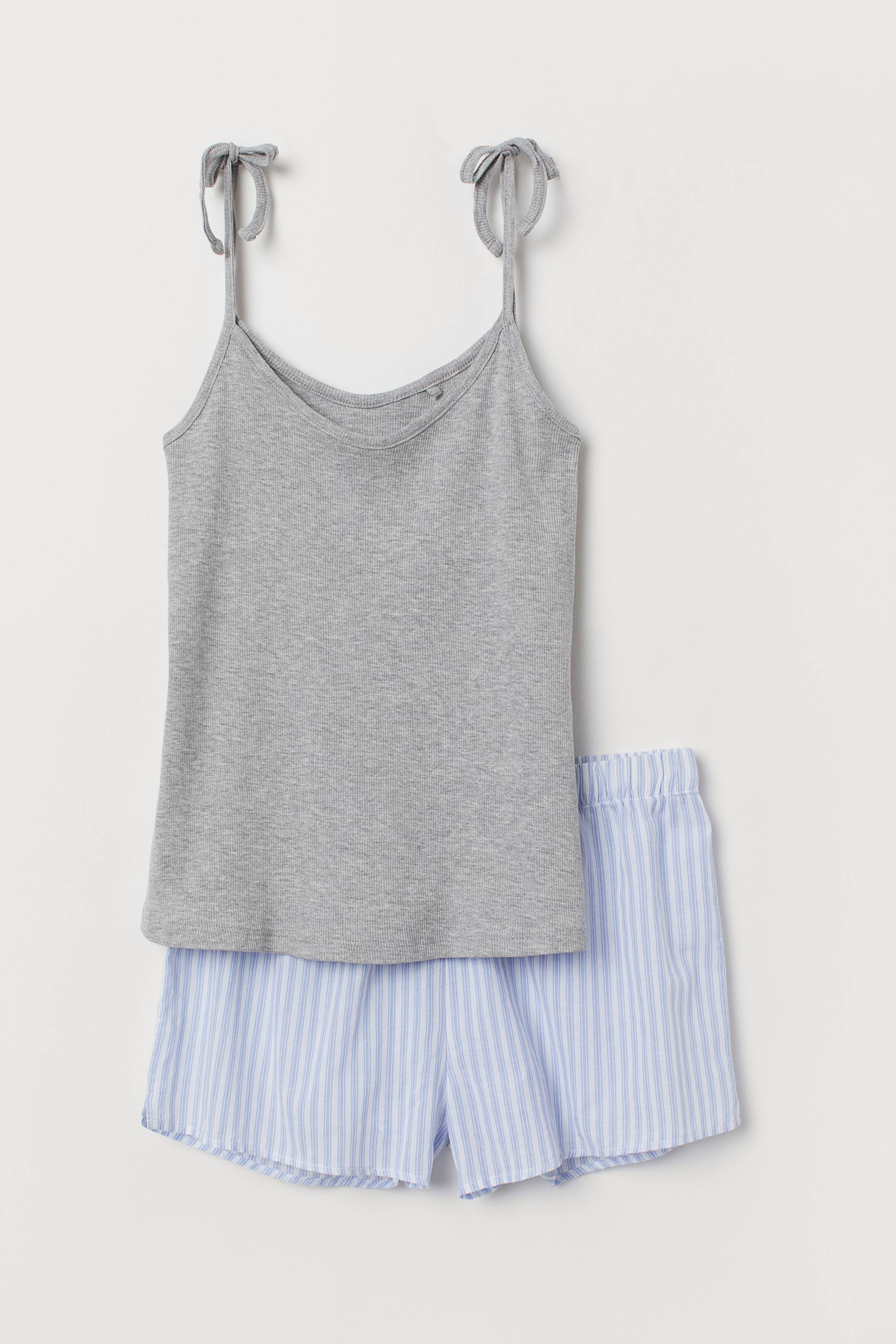 View larger image: Pyjama strappy top and shorts - Light grey marl - Ladies | H&M IE 1