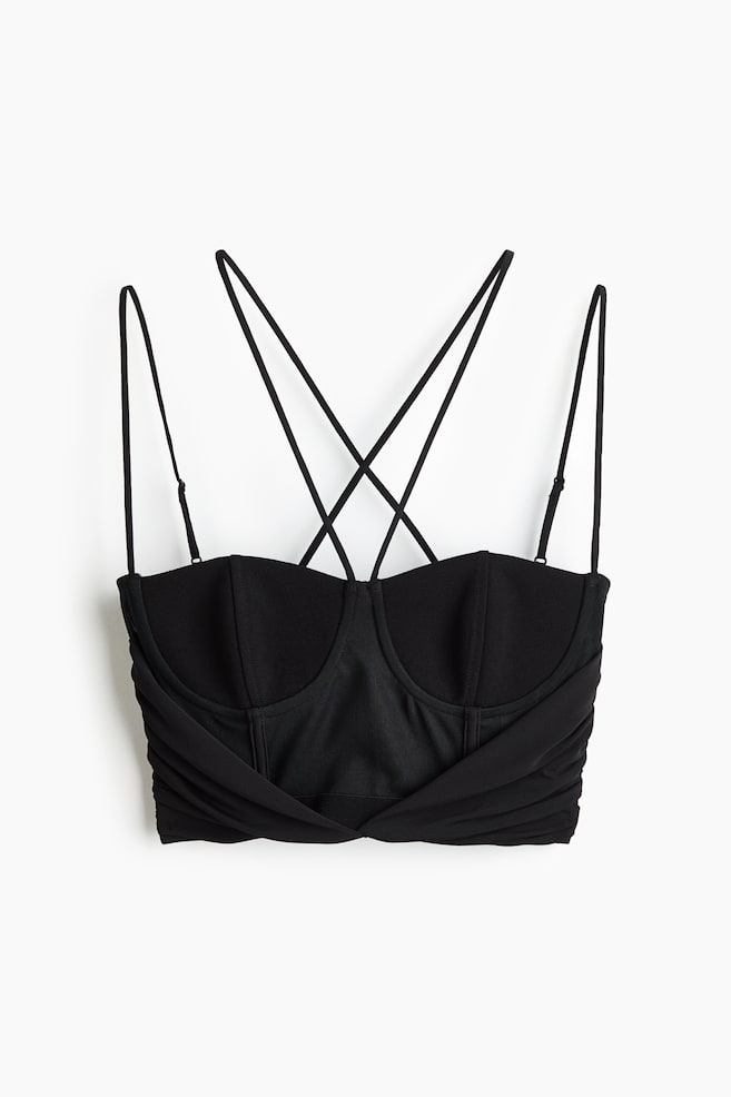 Draped crop top - Black - 1