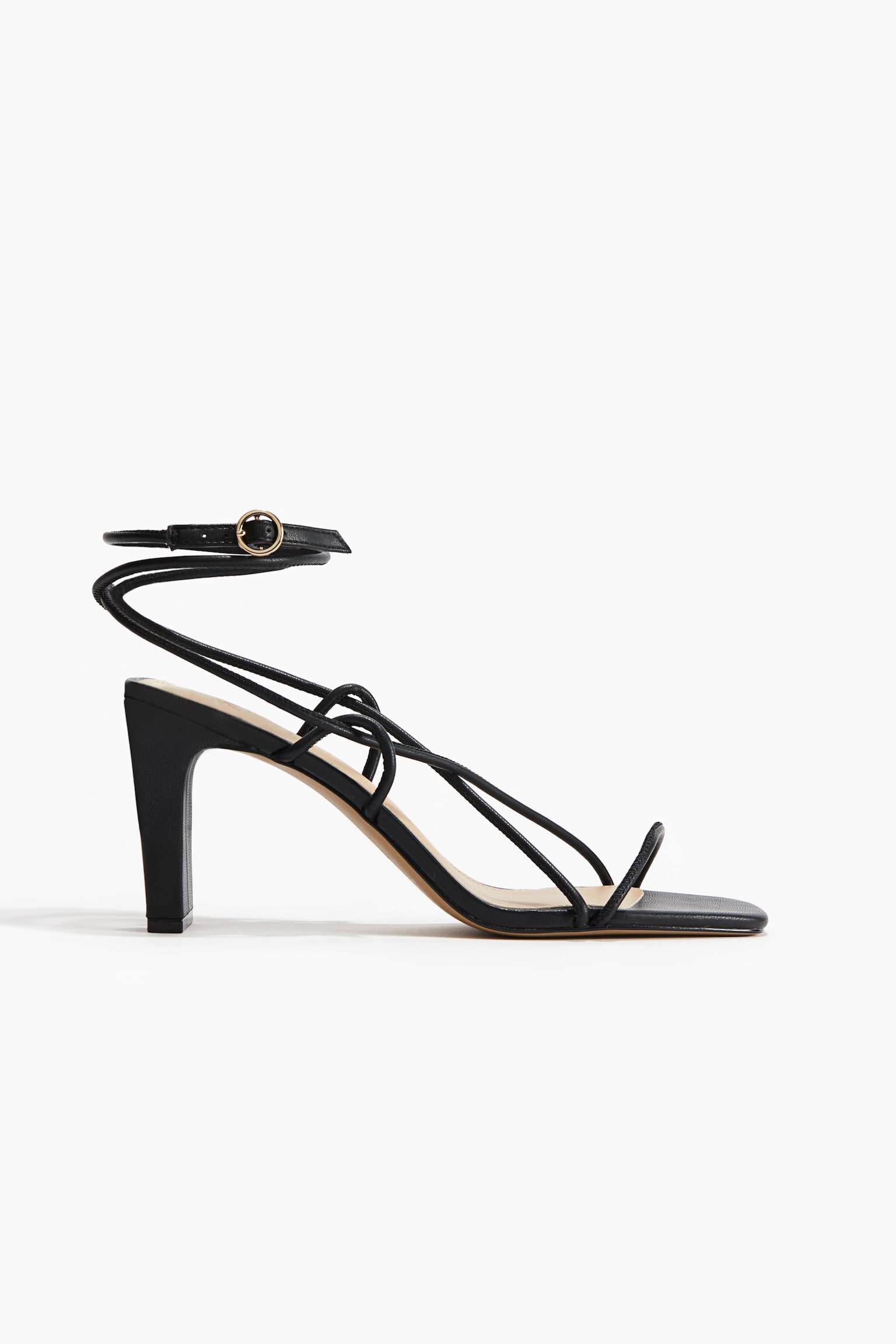 Heeled Strappy Sandals - Black/Gold-colored - 1