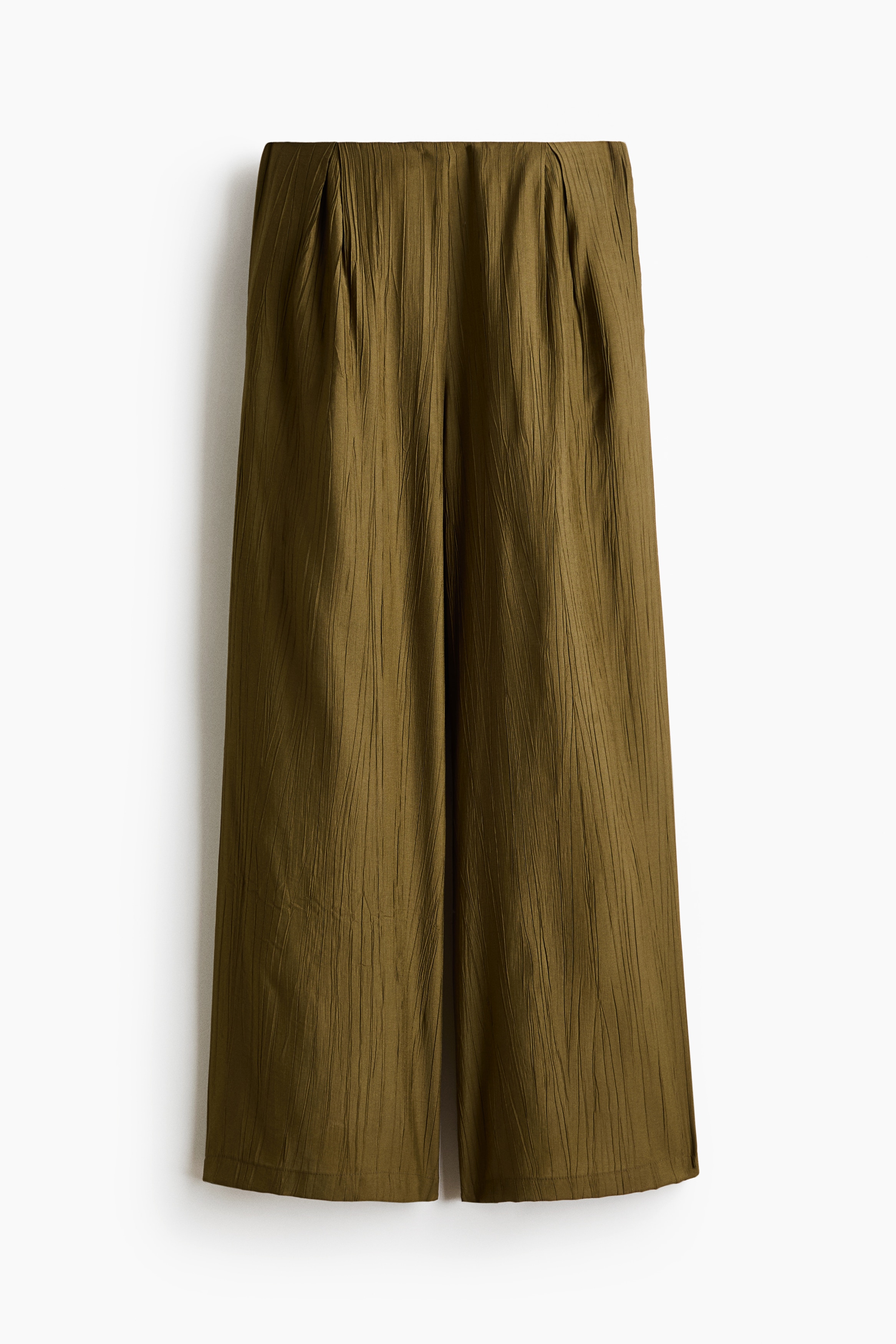 Women's Dark khaki green Crinkled Viscose-Blend Pants | H&M CA