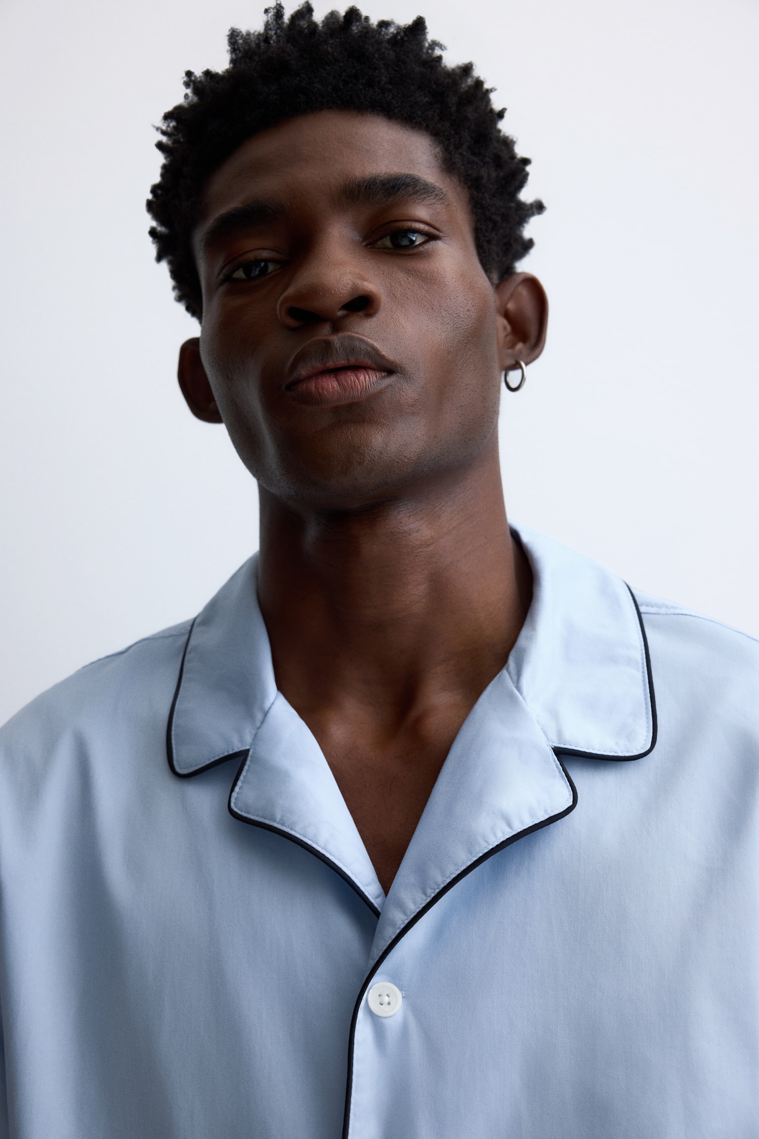 Cotton pyjama shirt and bottoms - Light blue/Burgundy - 7