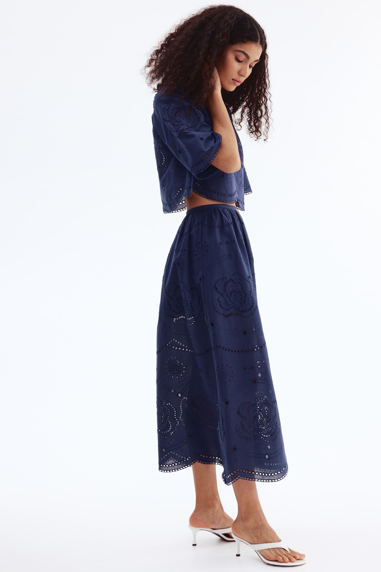 Broderie anglaise cotton blouse - Dark blue - 4