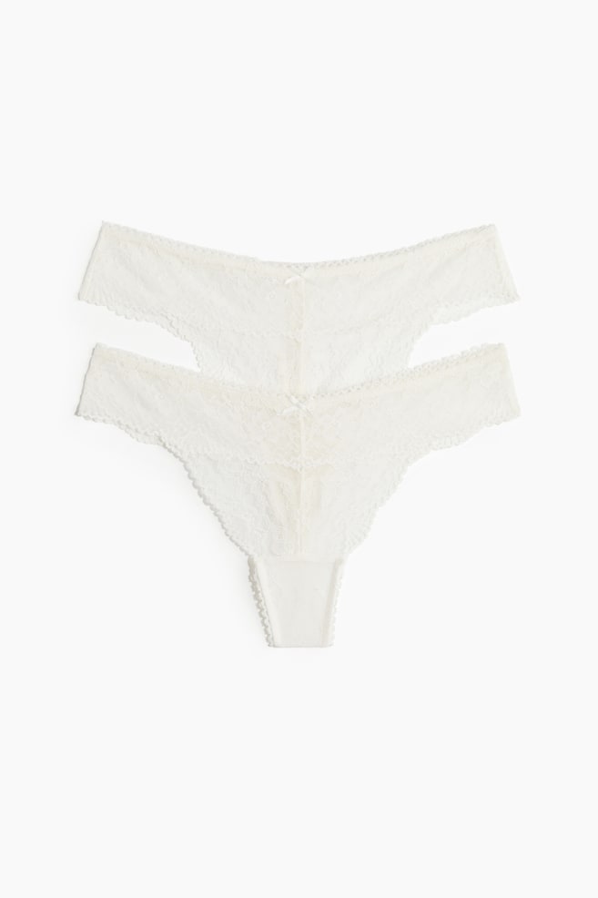 2-Pack Lace Thong Briefs - White/Pale beige - 1