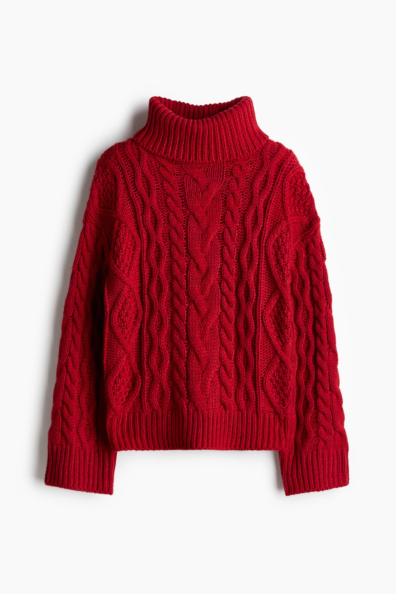 Cable-knit polo-neck jumper - Red/White/Beige - 2