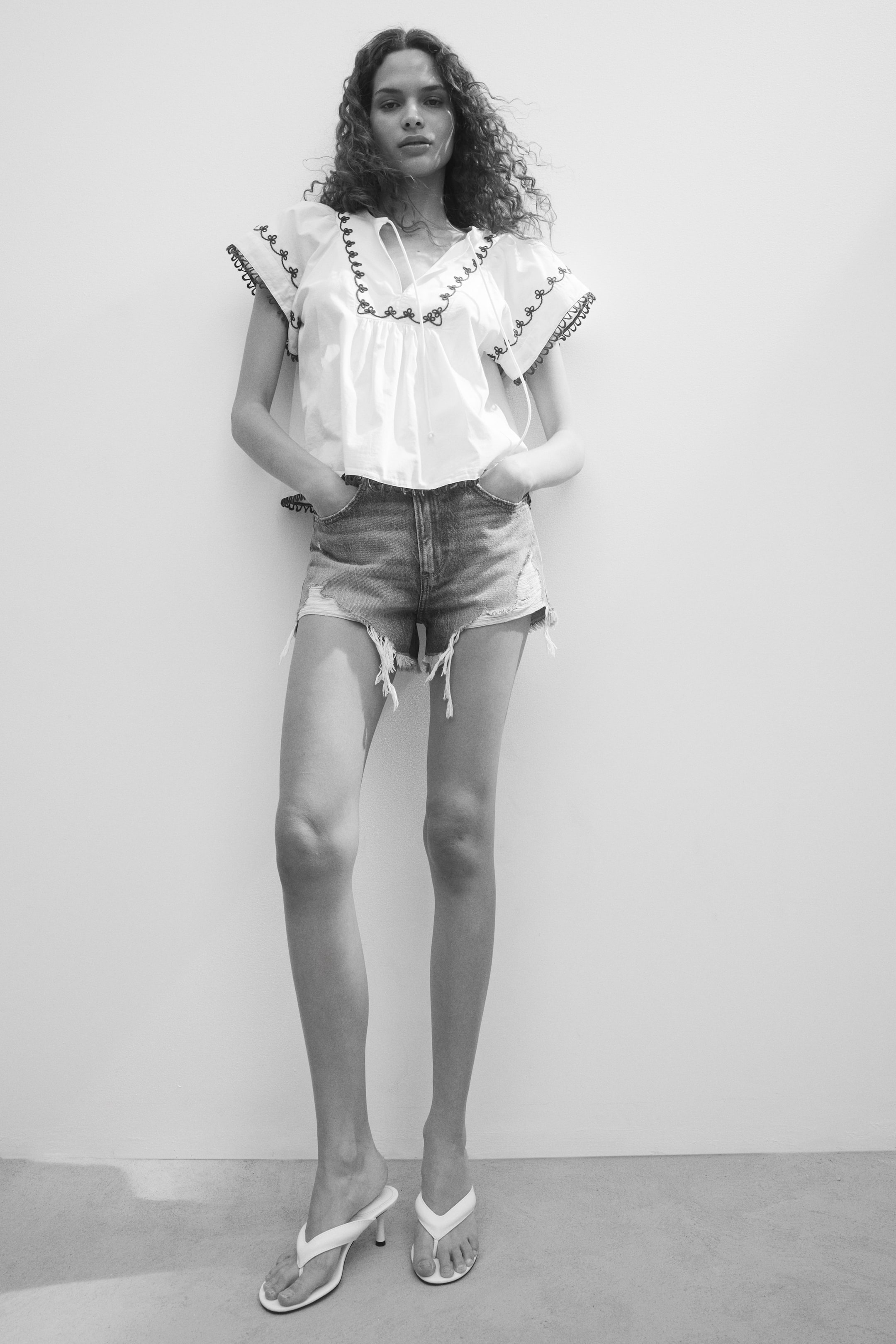 Distressed-Look Denim Shorts