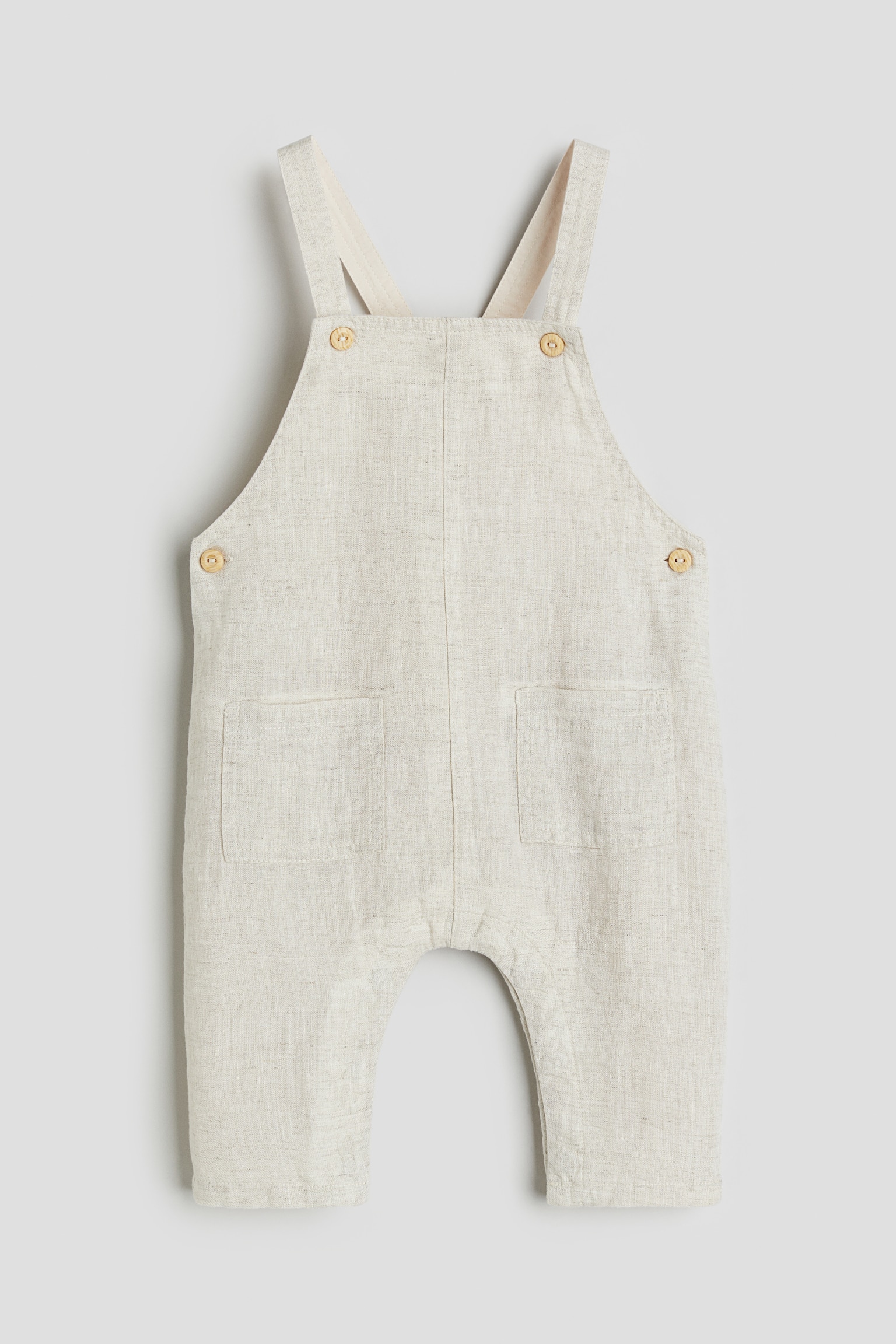 Linen Dungarees - Light beige - 1