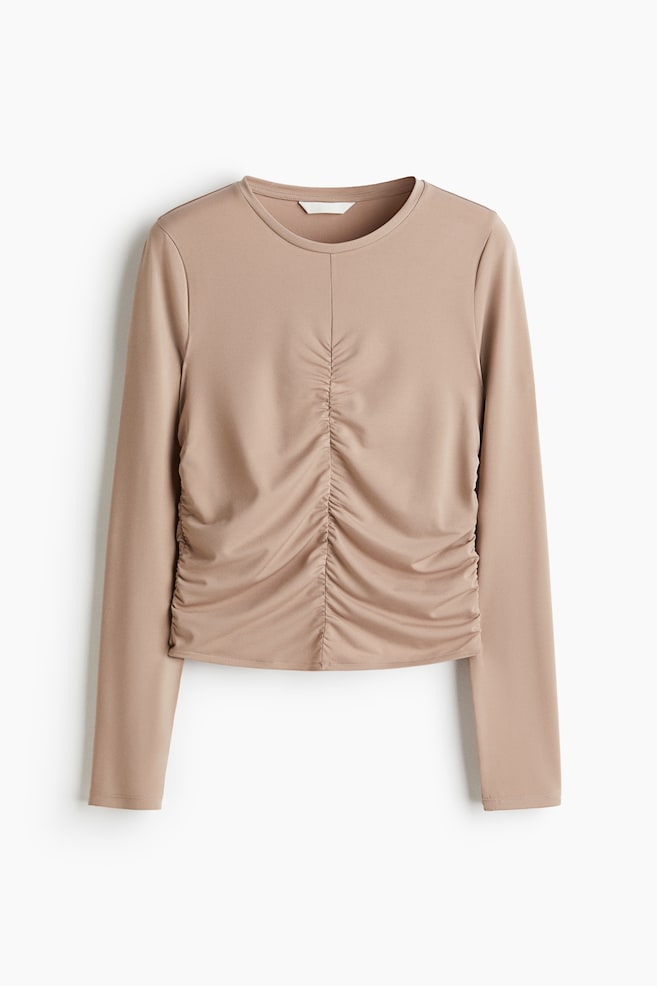 Draped Long-Sleeved Top - Beige/Dusty brown/Dark brown - 1