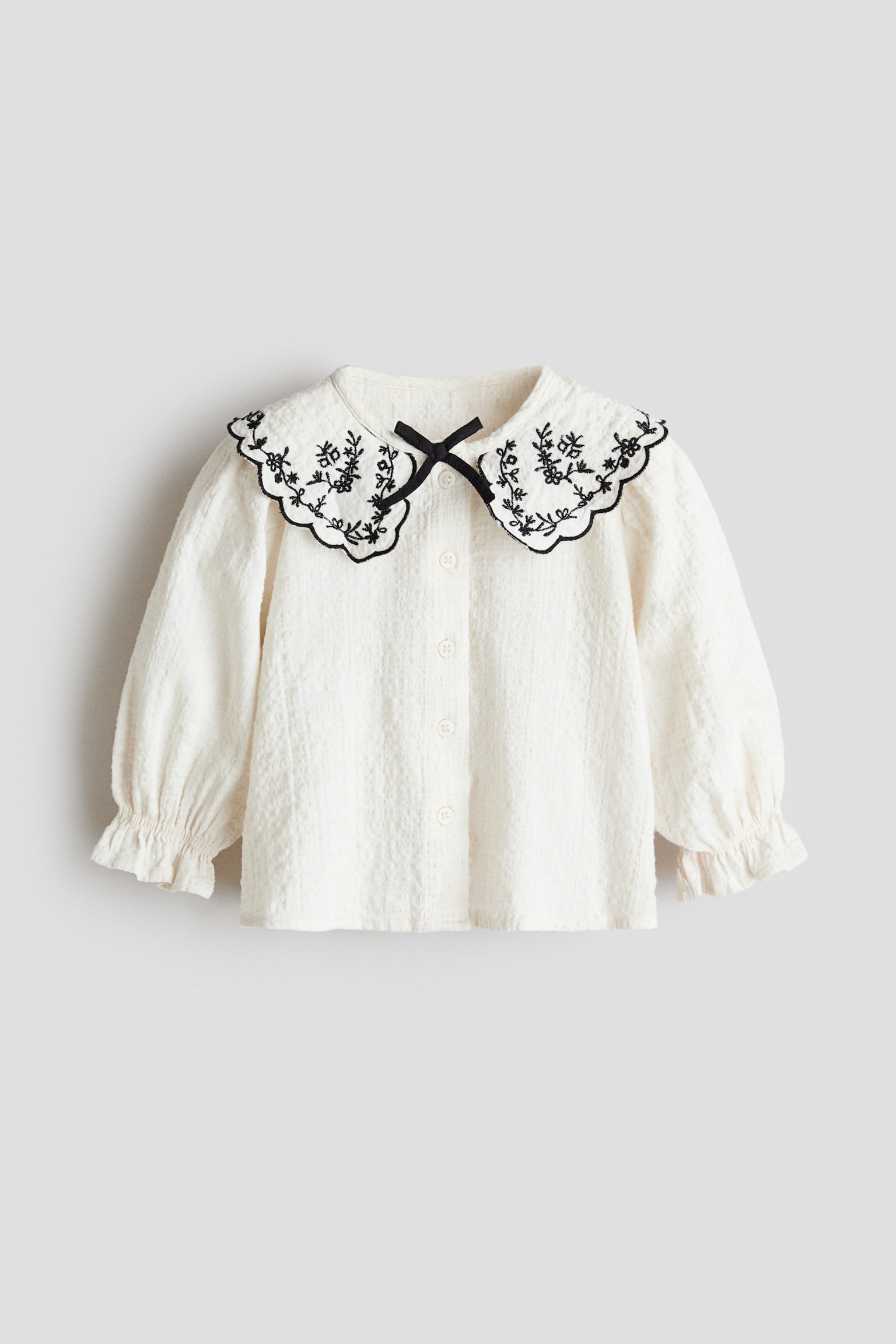 Embroidered-Detail Cotton Blouse - White - 1