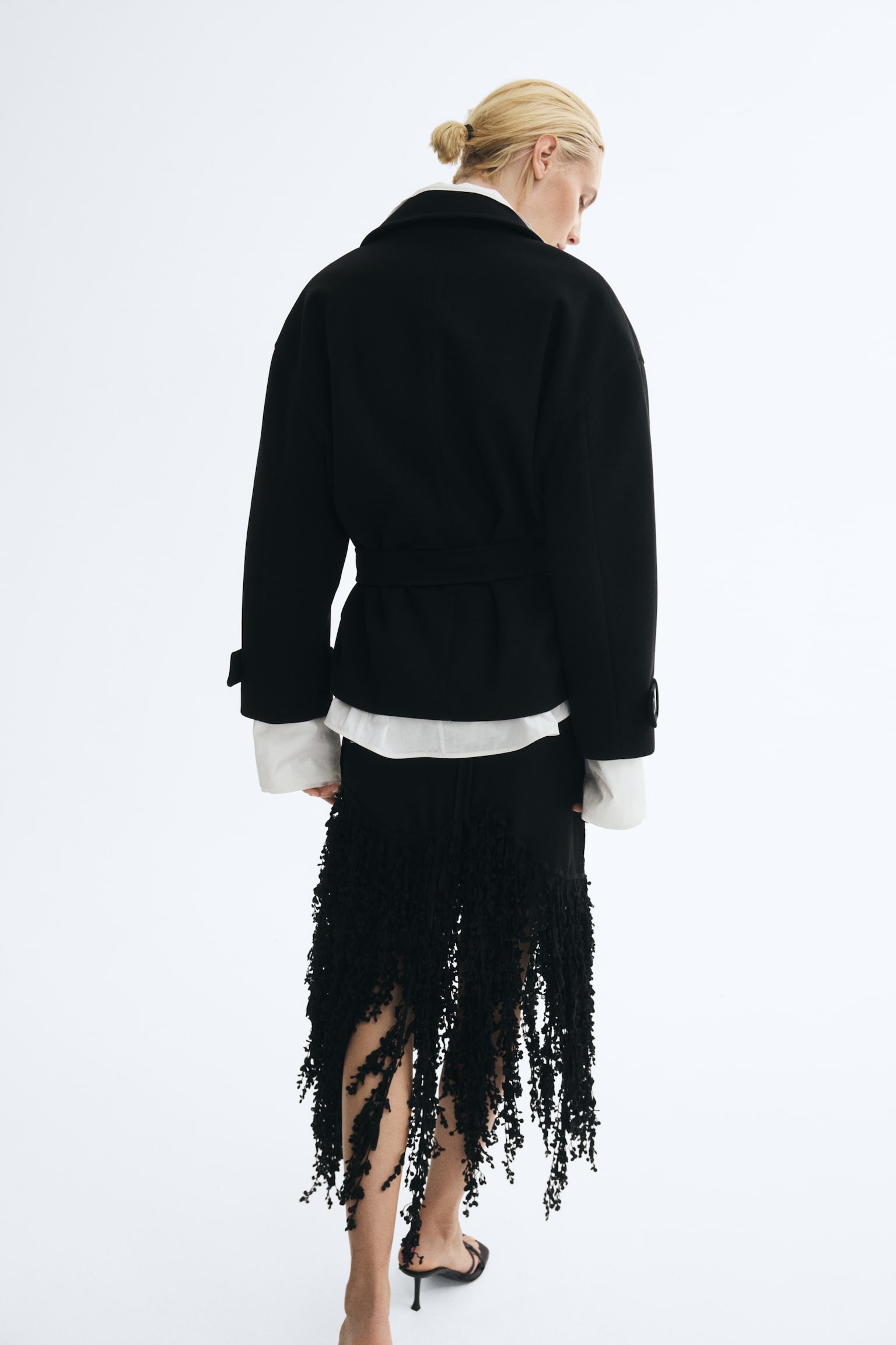 Женская куртка H&M Funnel-Collar Jacket with Tie Belt, цвет: Чёрный — фото 5