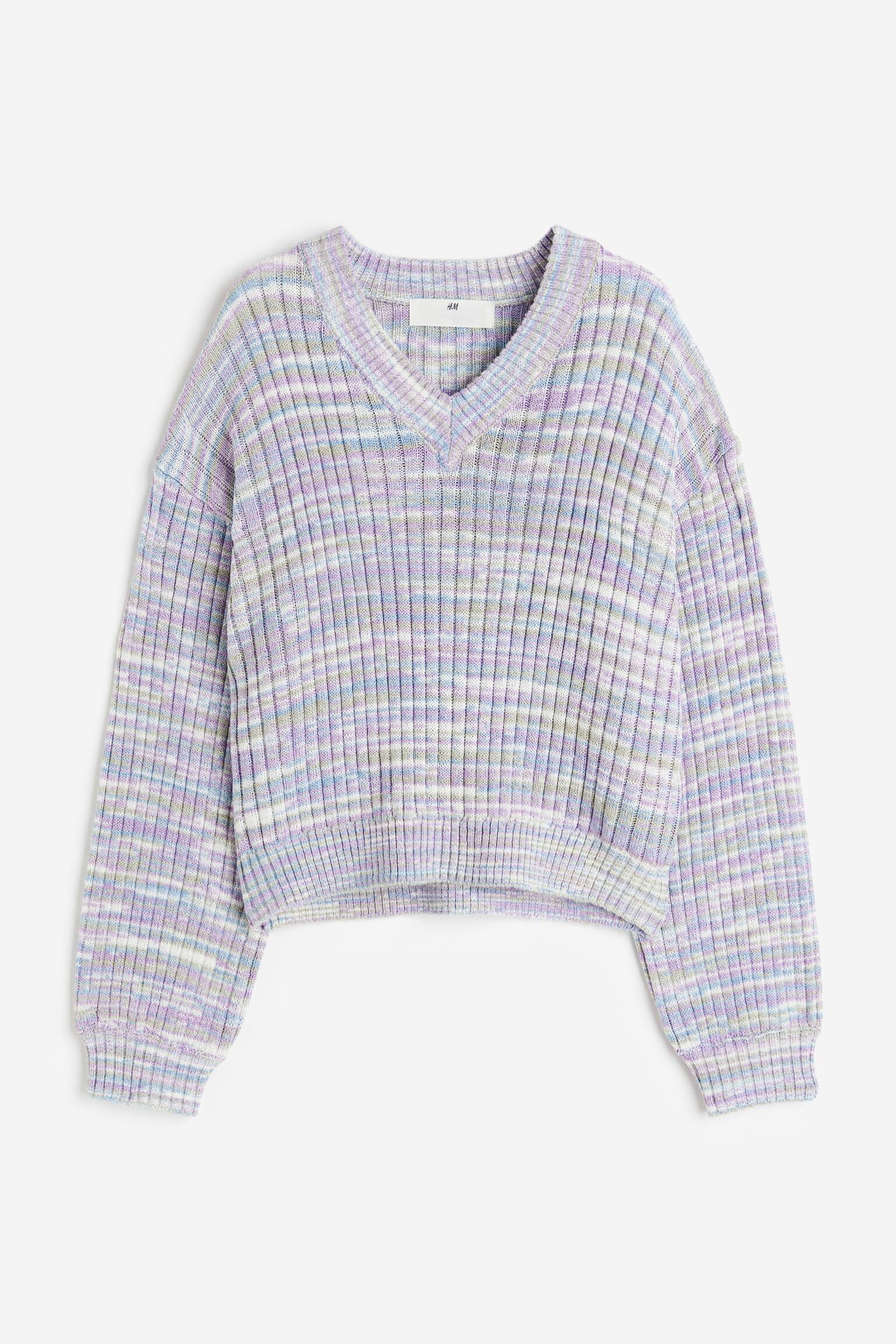 V-neck jumper - Light purple/Patterned - 1