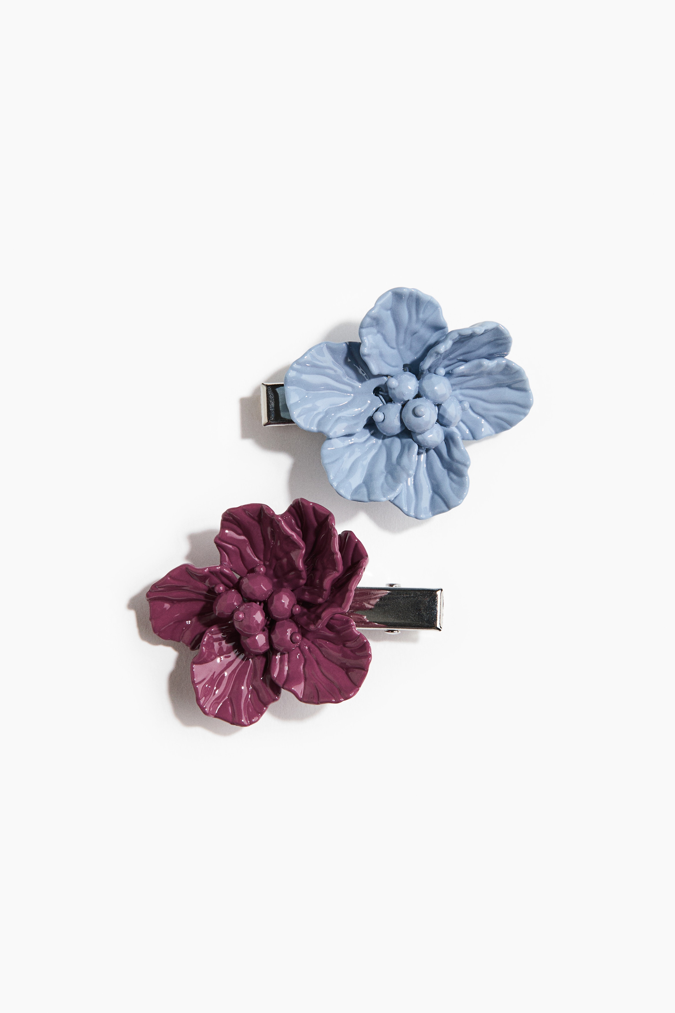2-pack flower-shaped hair clips - Light blue/Burgundy
