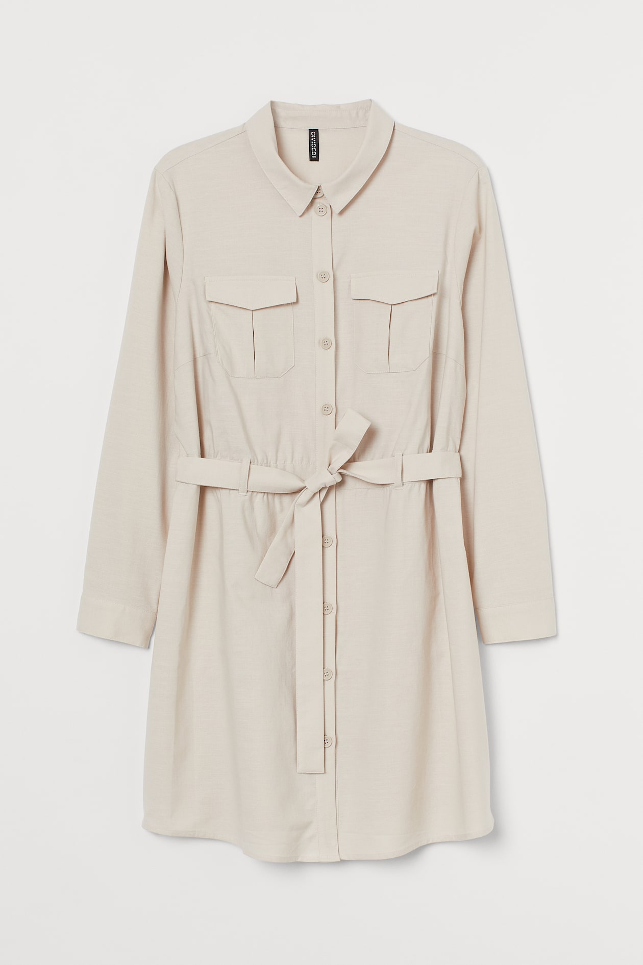 H&M+ Shirt Dress - Long sleeve - Short - Light beige - Ladies | H&M US